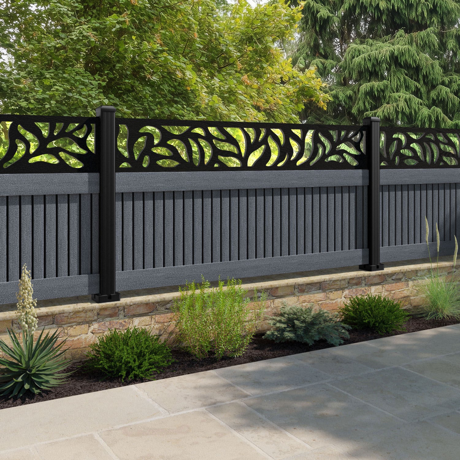 Virtis Plume Fence Panel - Anthracite - with our aluminium posts