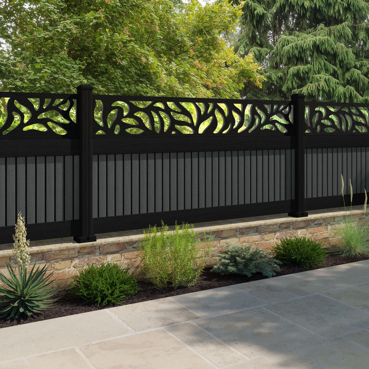 Virtis Plume Fence Panel - Dark Grey - with our aluminium posts