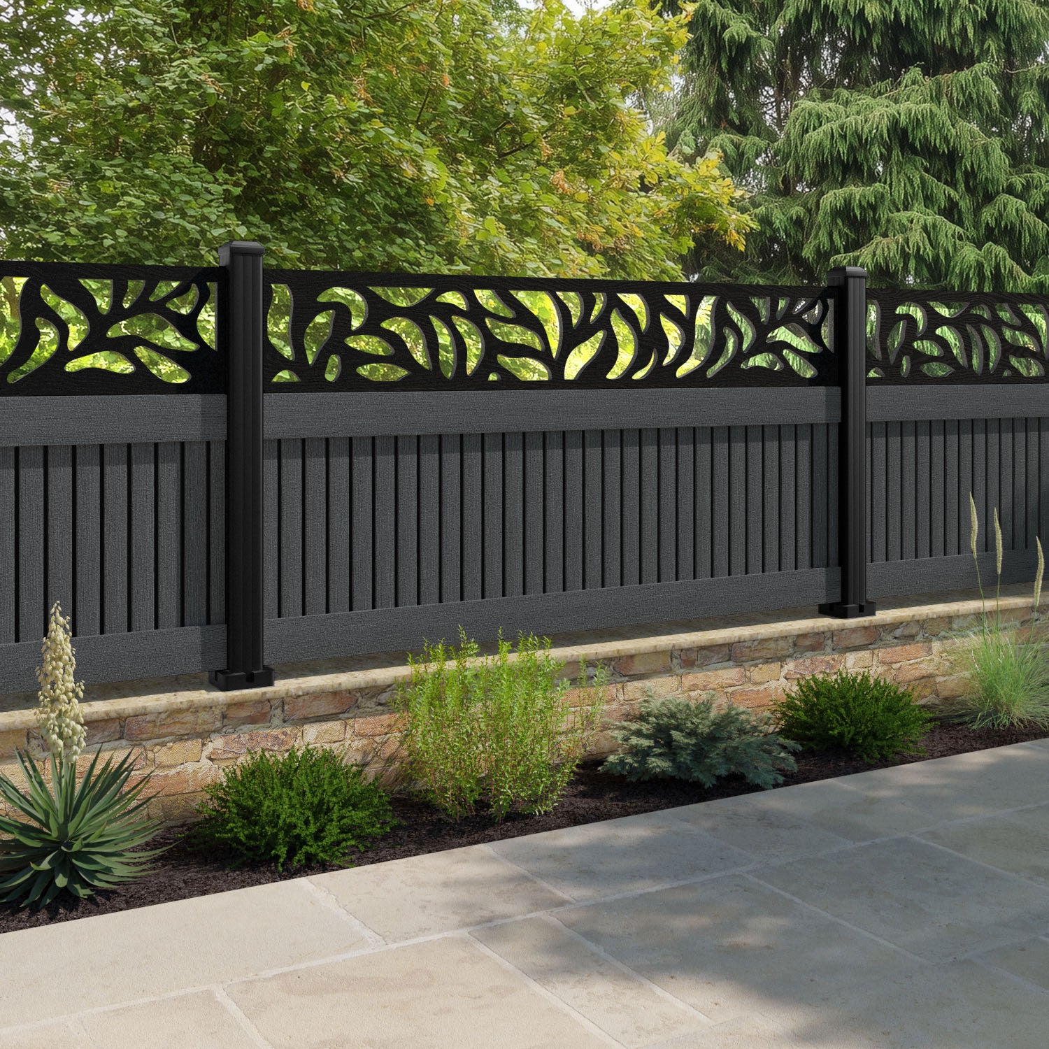 Virtis Plume Fence Panel - Dark Grey - with our composite posts