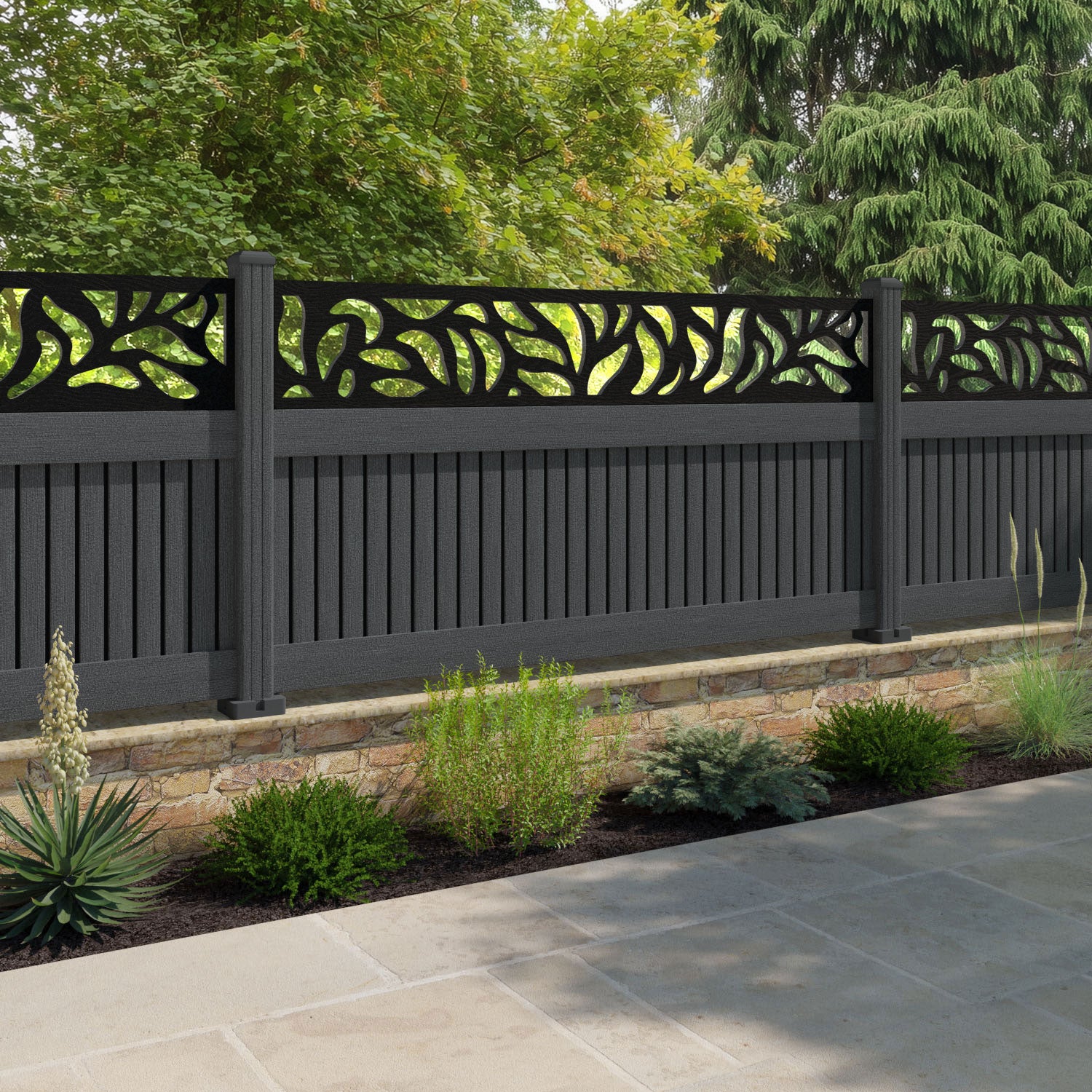 Virtis Plume Fence Panel - Dark Grey - with our composite posts