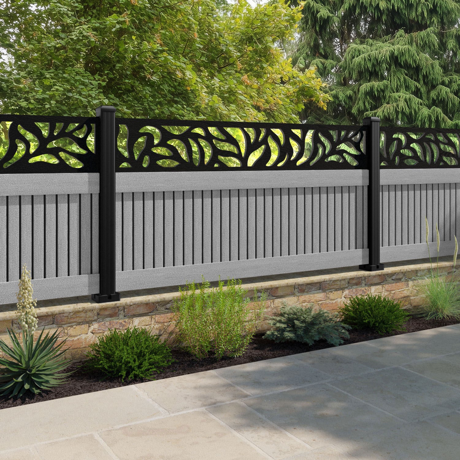 Virtis Plume Fence Panel - Light Grey - with our aluminium posts