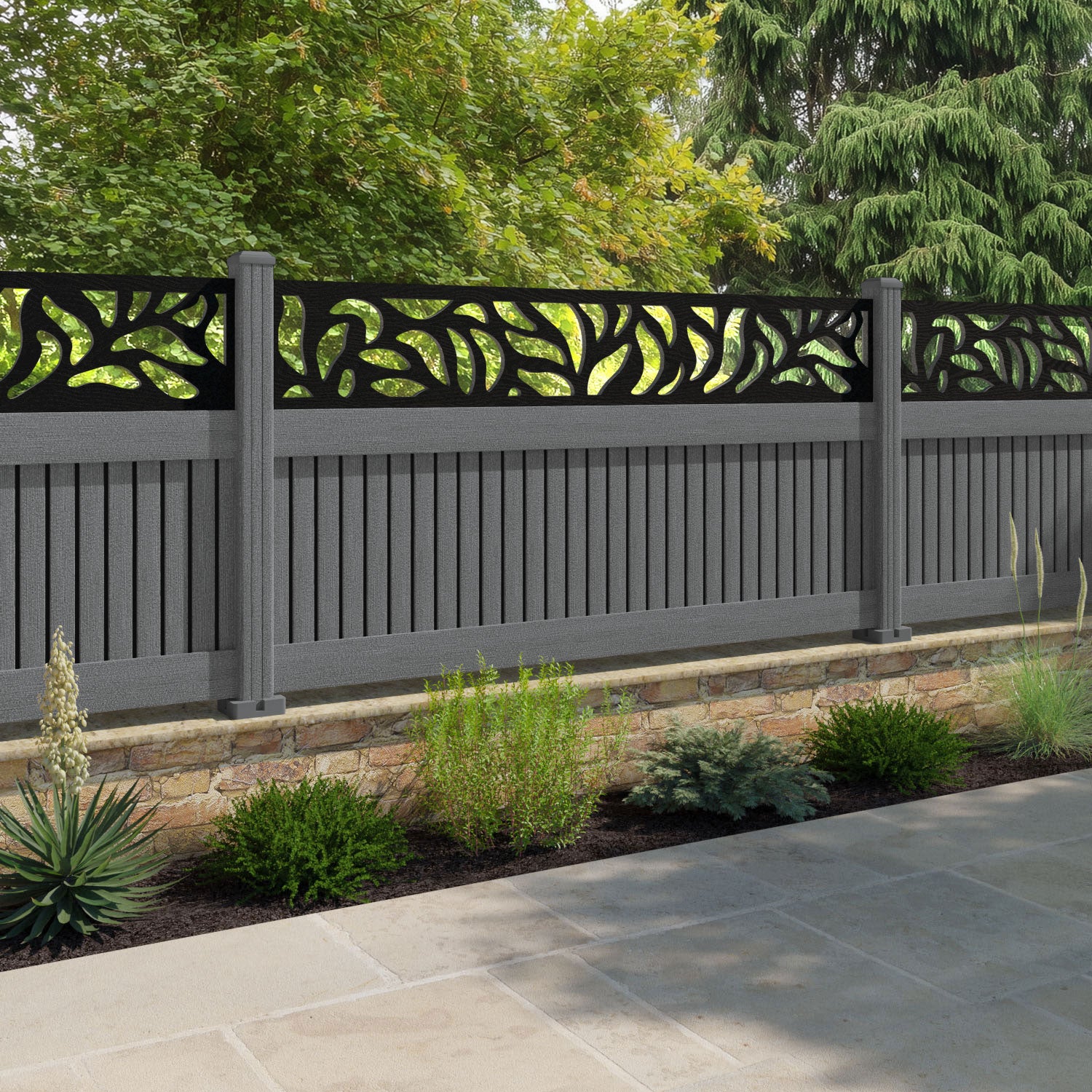 Virtis Plume Fence Panel - Mid Grey - with our composite posts