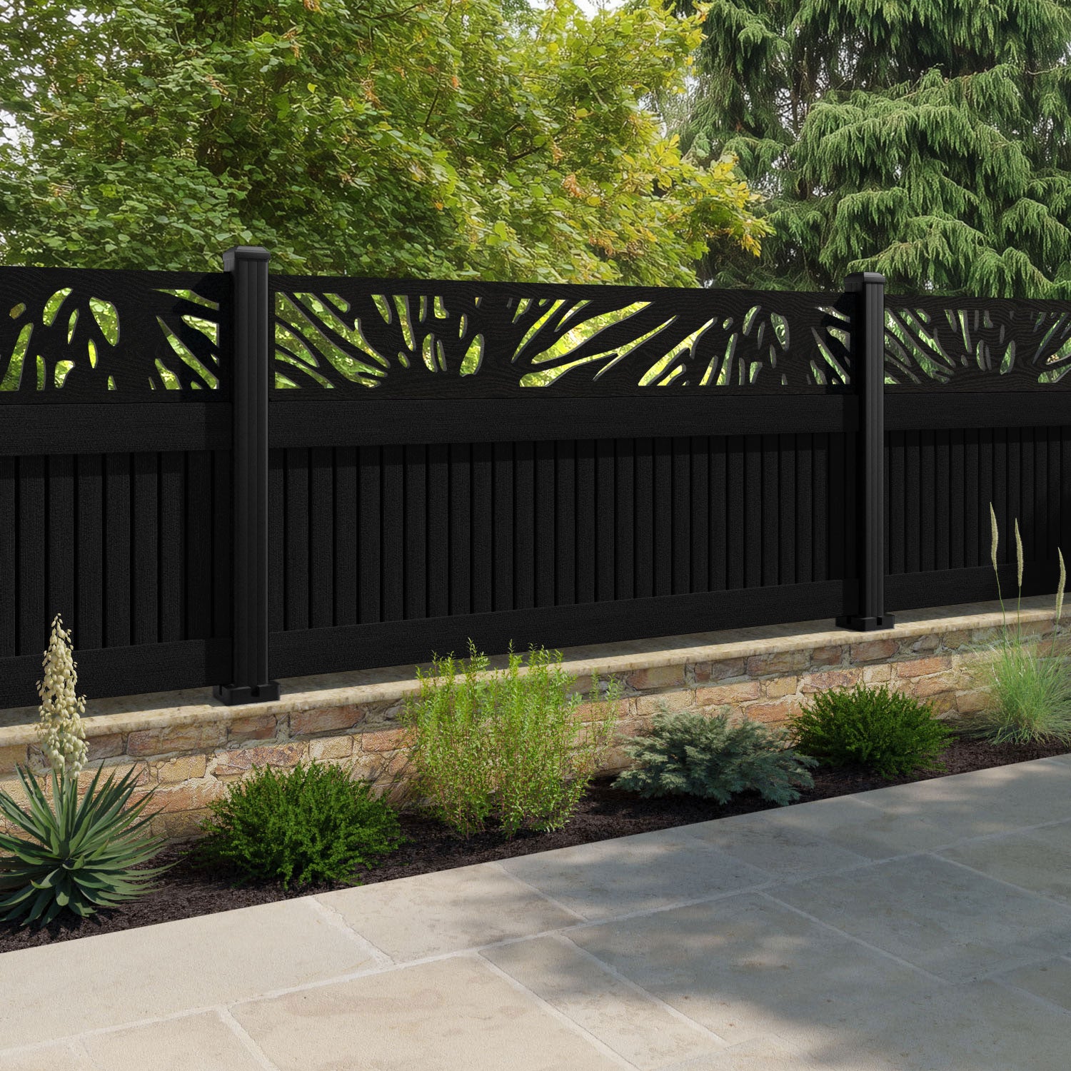 Virtis Poppy Fence Panel - Black - with our aluminium posts