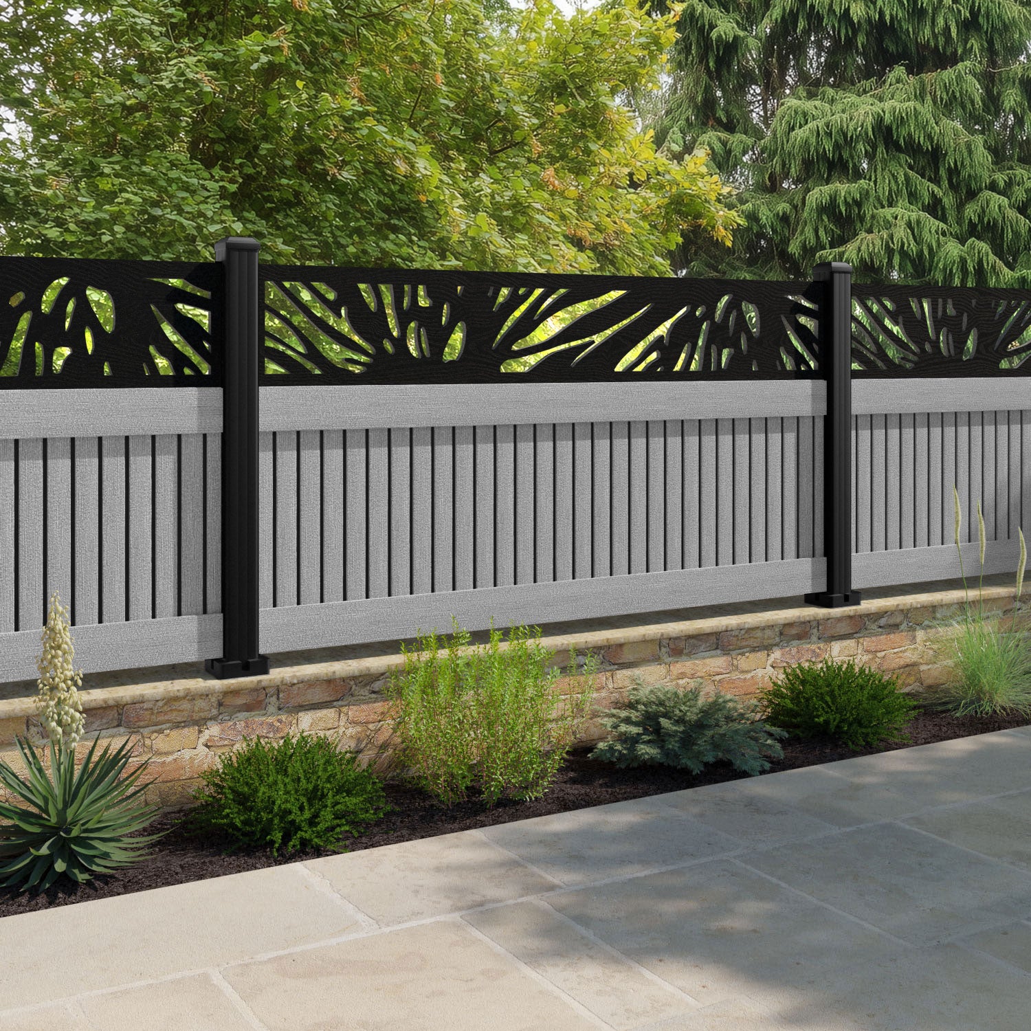 Virtis Poppy Fence Panel - Light Grey - with our aluminium posts