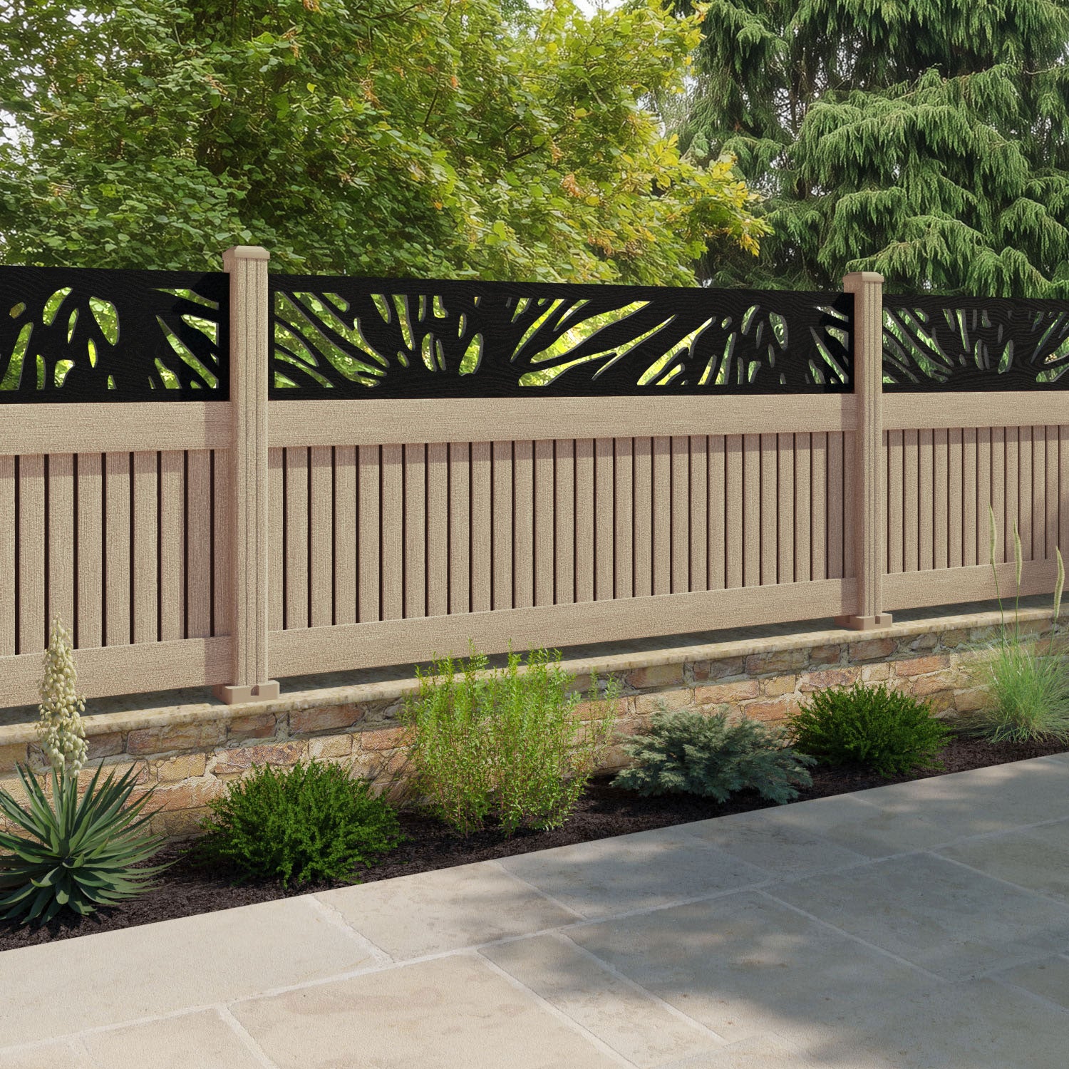 Virtis Poppy Fence Panel - Light Oak - with our composite posts
