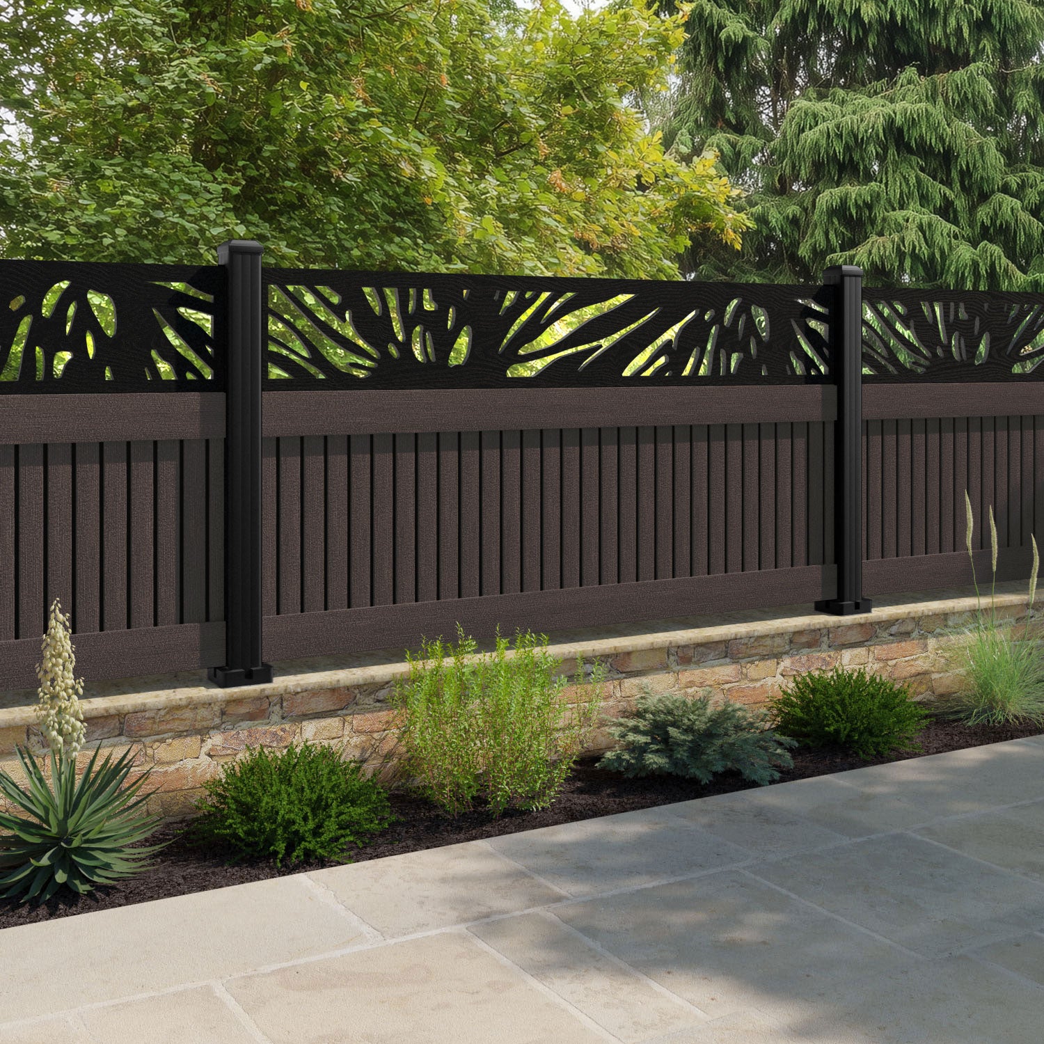 Virtis Poppy Fence Panel - Mid Brown - with our composite posts