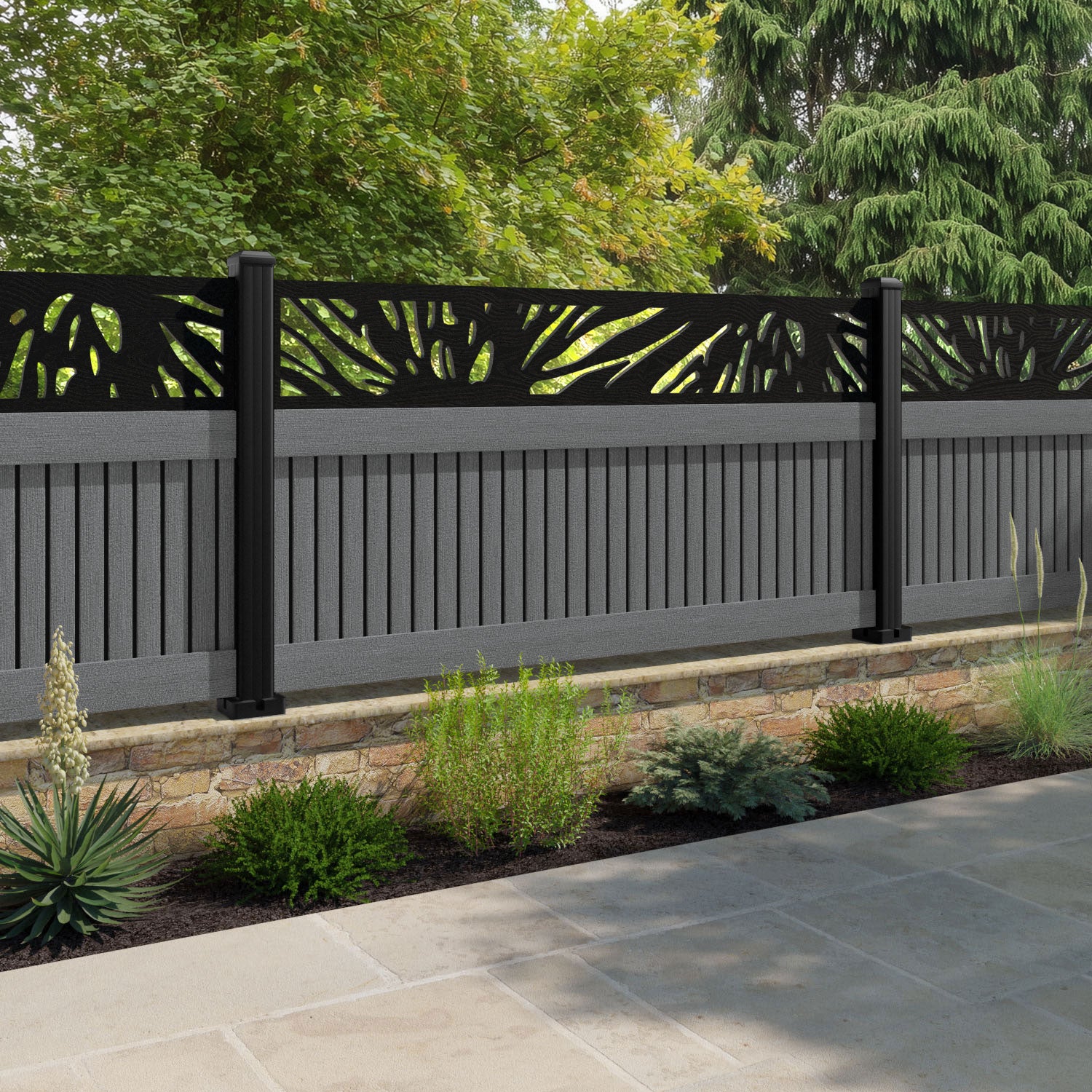 Virtis Poppy Fence Panel - Mid Grey - with our composite posts