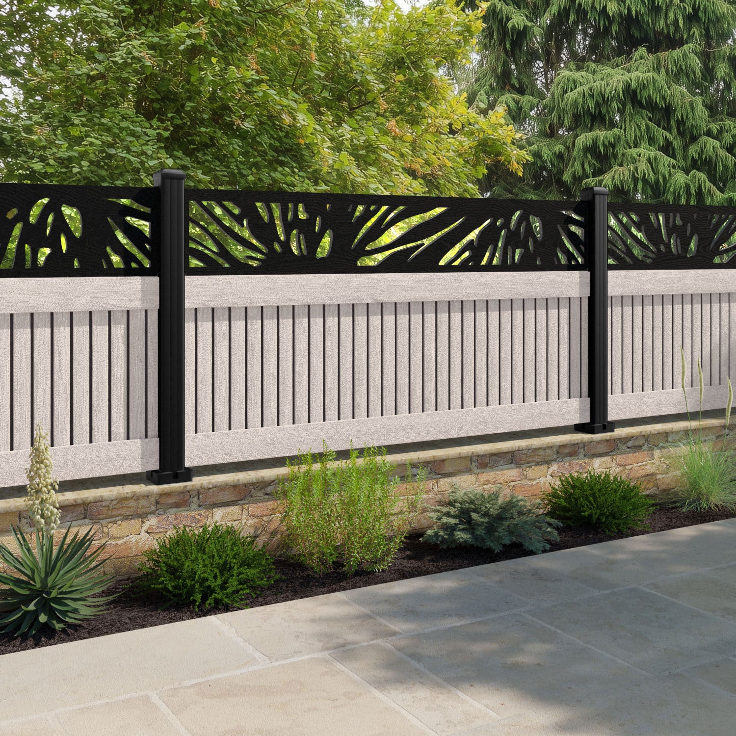 Virtis Poppy Fence Panel - Mid Stone - with our composite posts