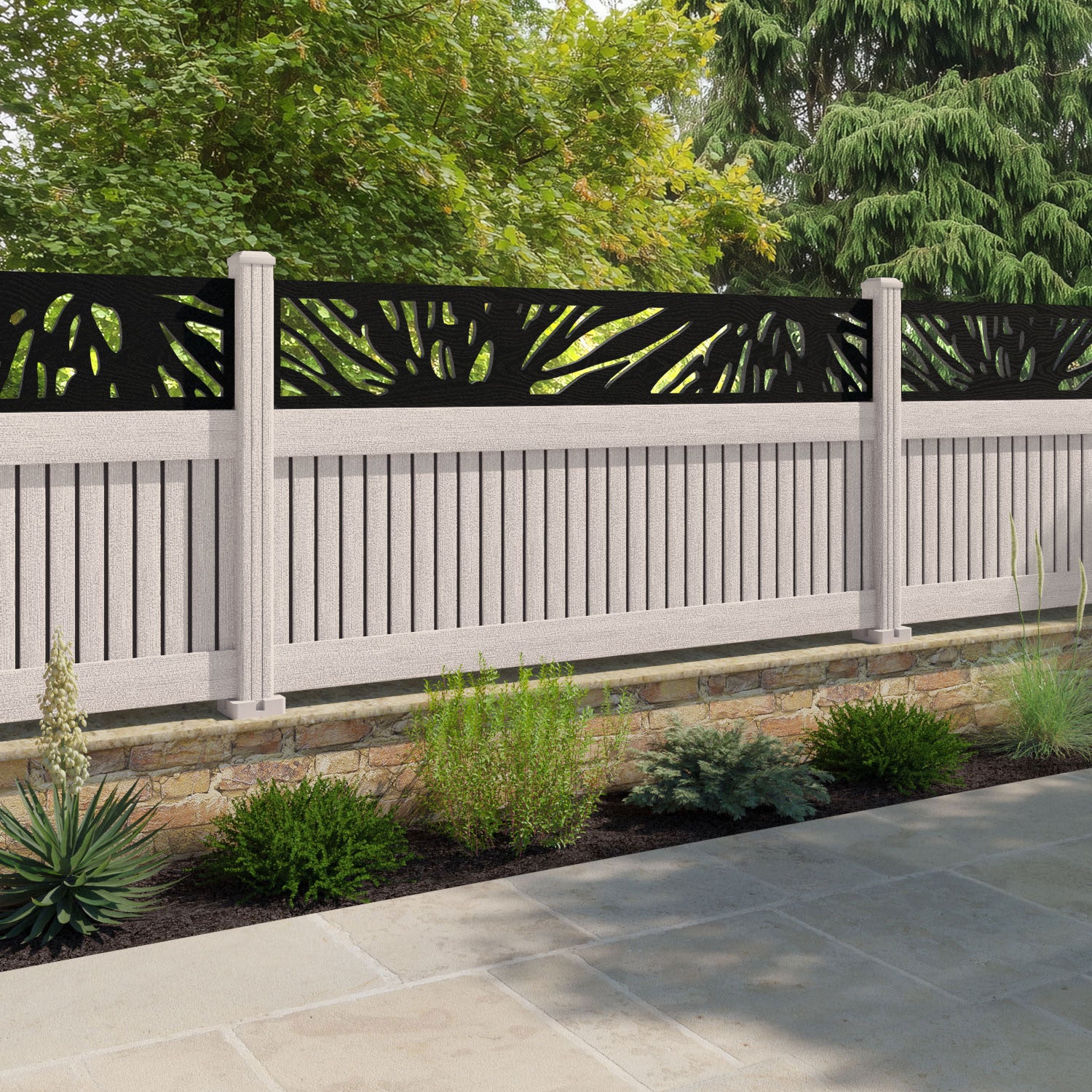 Virtis Poppy Fence Panel - Mid Stone - with our composite posts