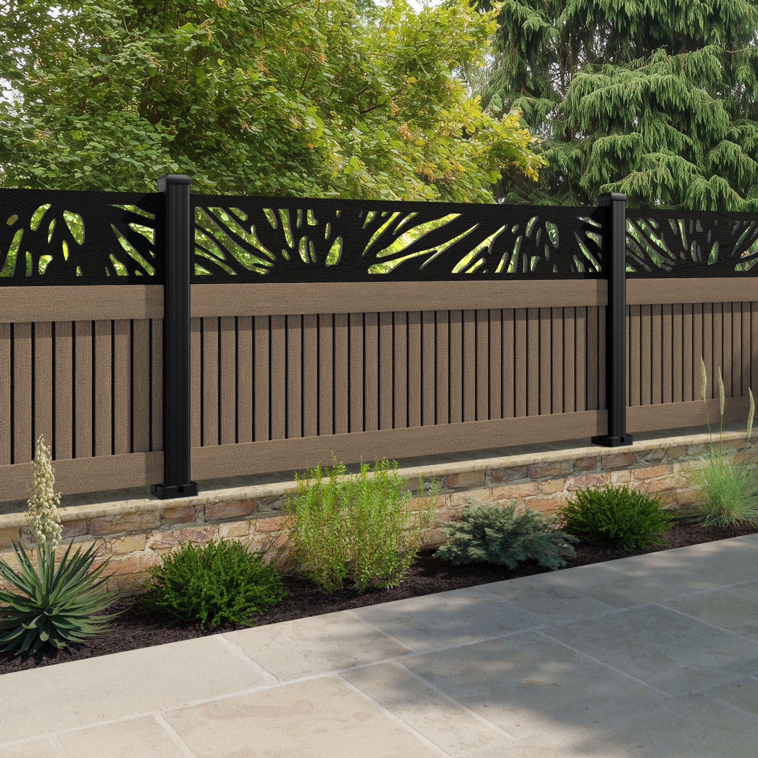 Virtis Poppy Fence Panel - Teak - with our composite posts