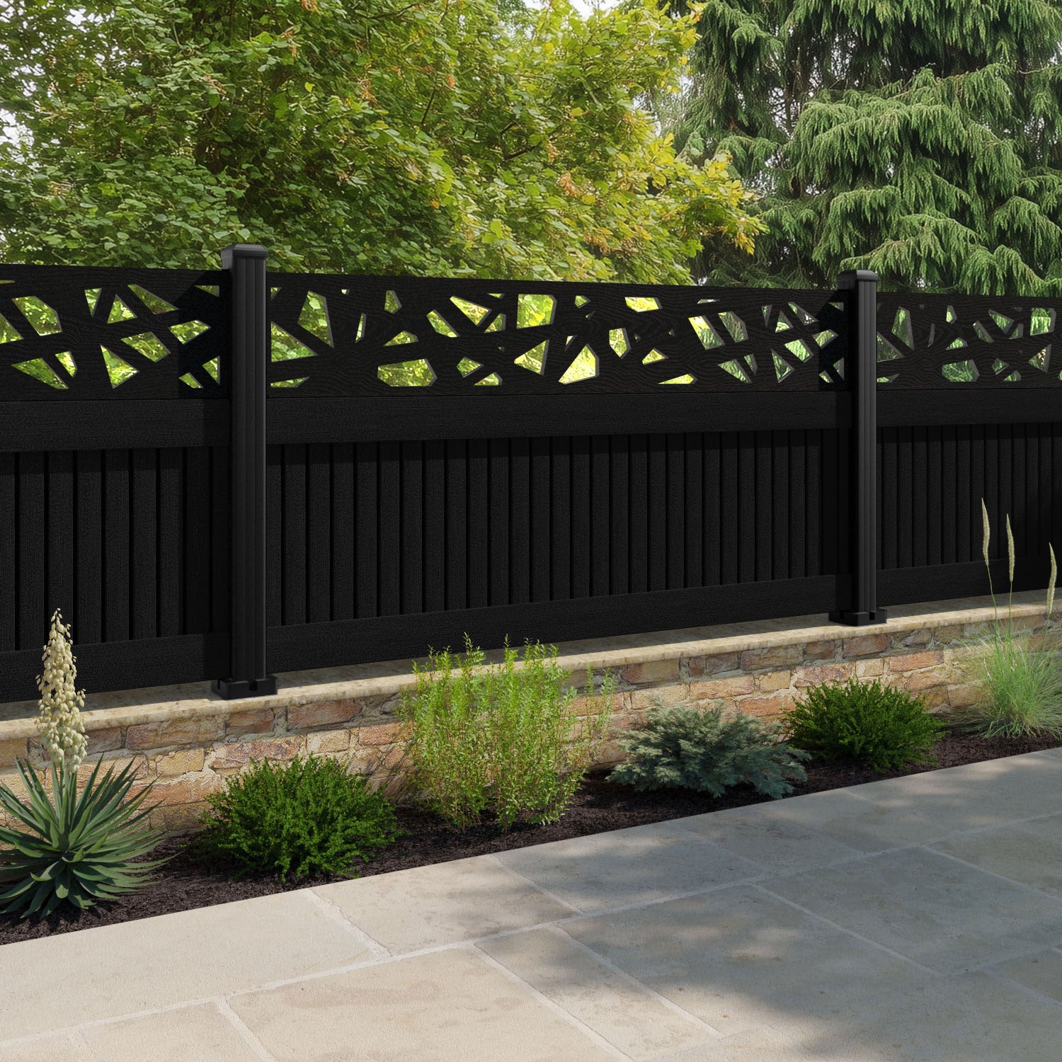 Virtis Prism Fence Panel - Black - with our aluminium posts