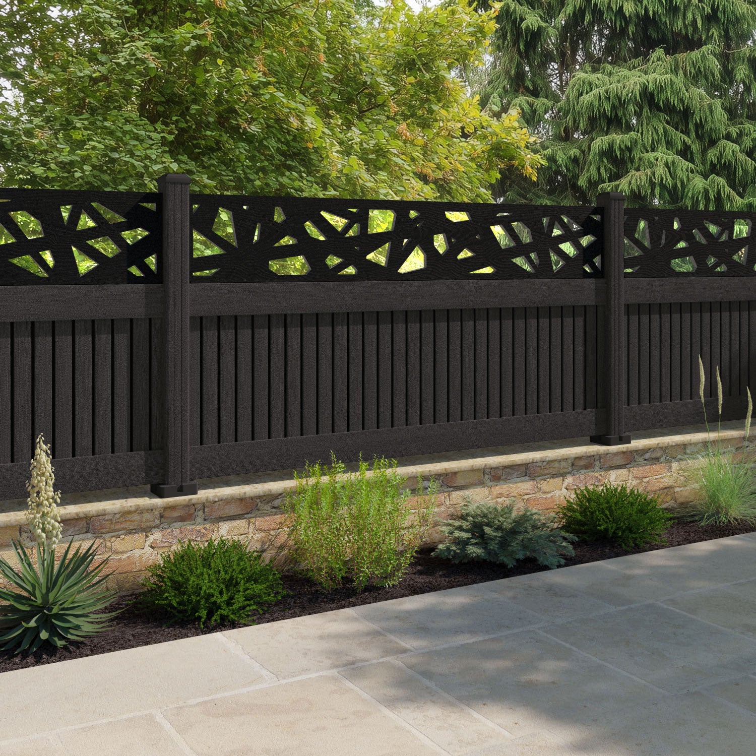 Virtis Prism Fence Panel - Dark Oak - with our composite posts