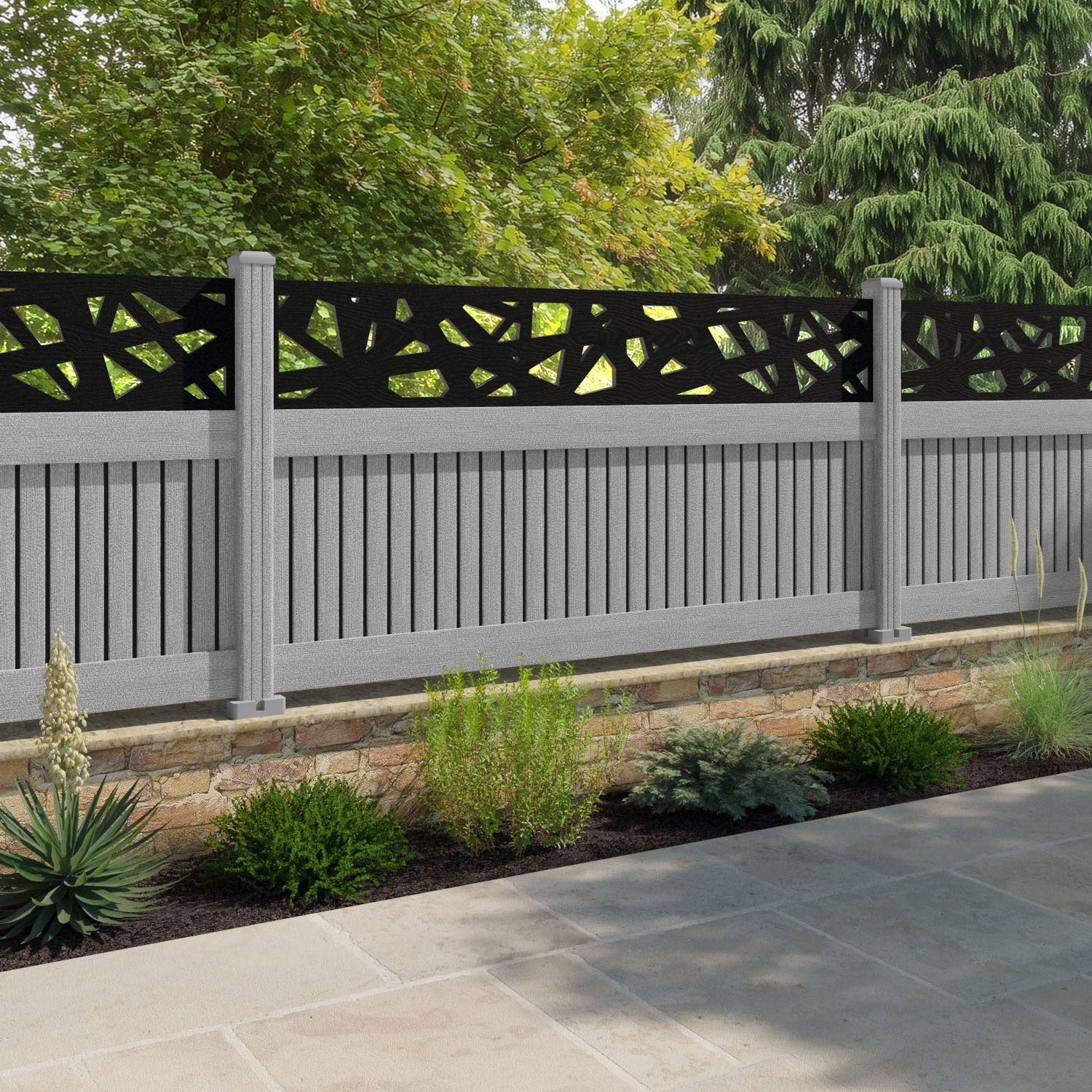 Virtis Prism Fence Panel - Light Grey - with our composite posts