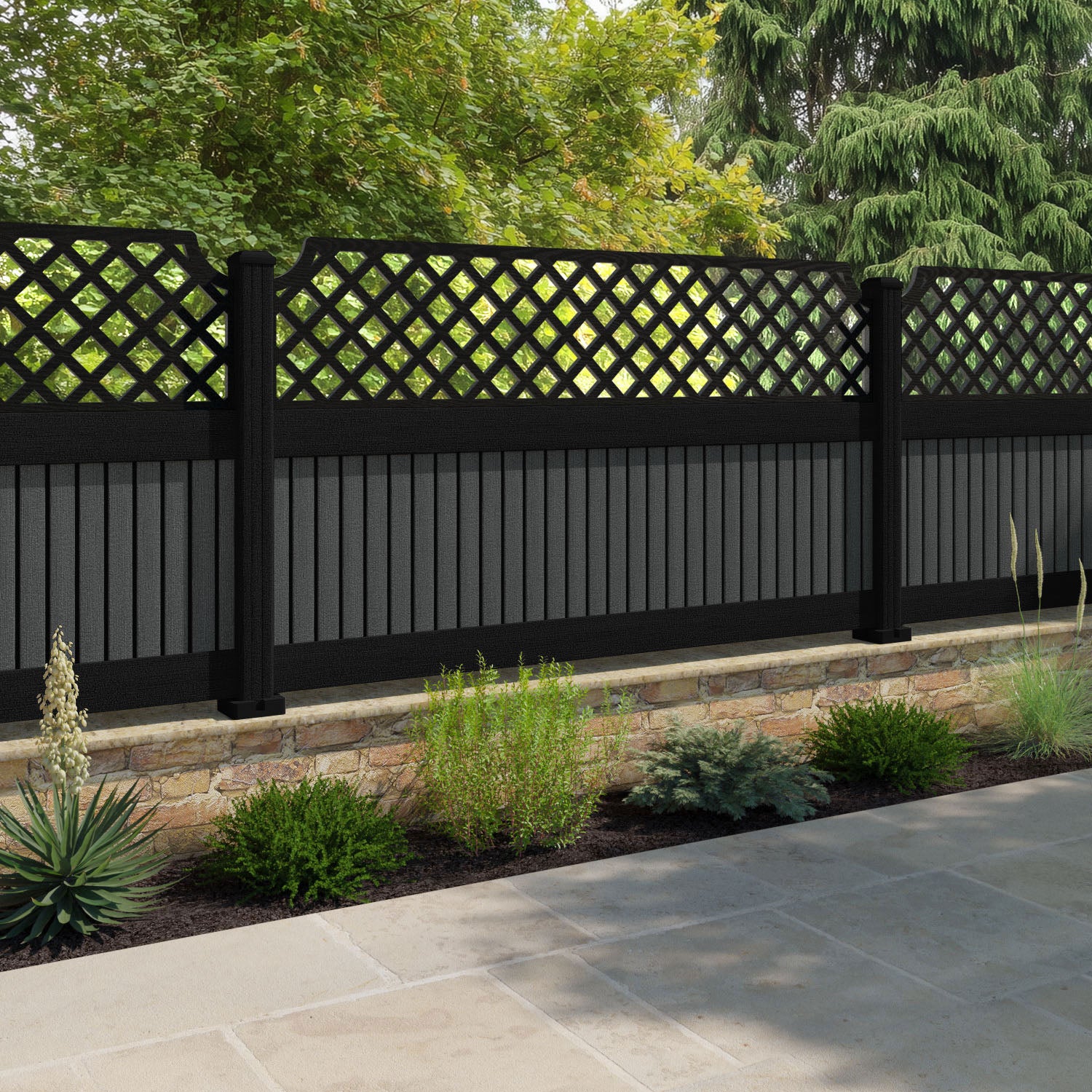 Virtis Regal Hive Fence Panel - Dark Grey - with our composite posts