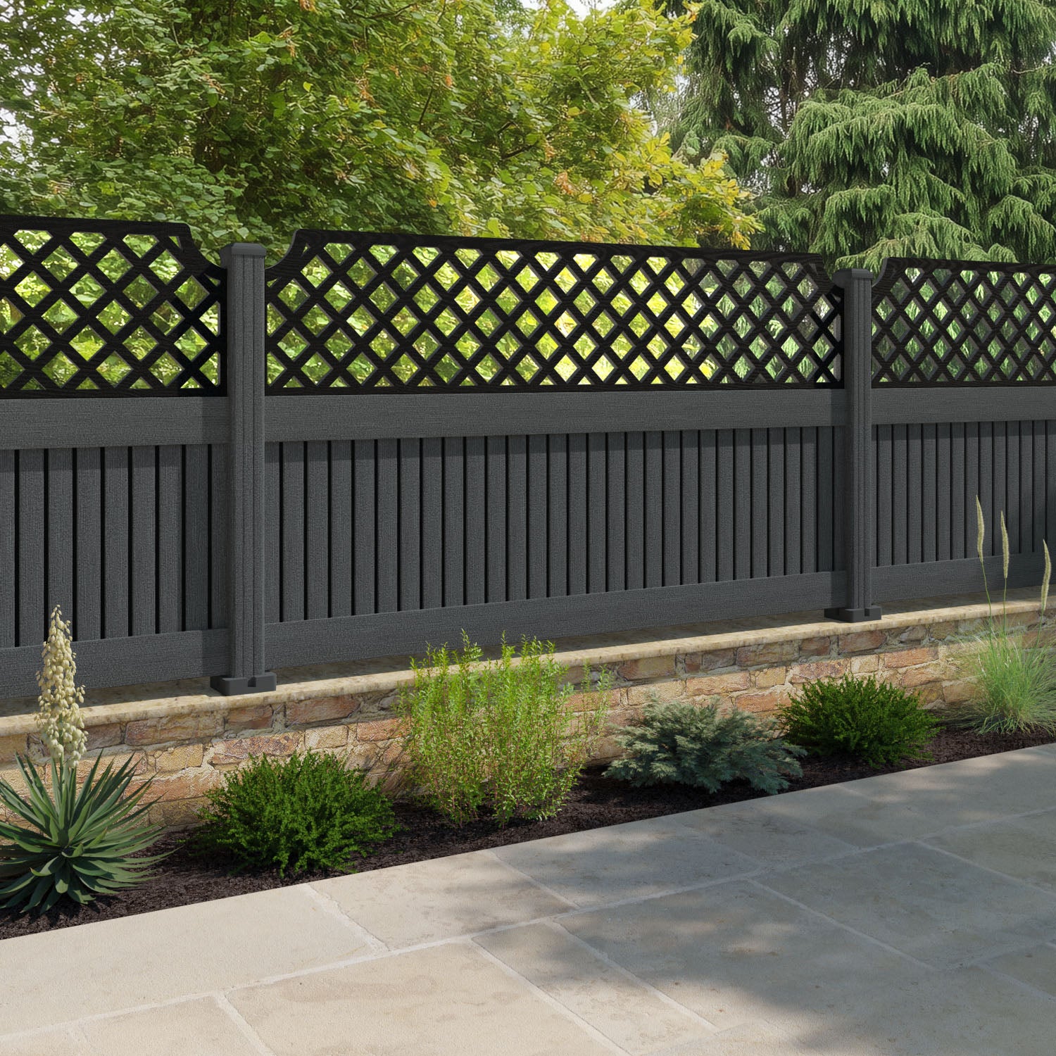 Virtis Regal Hive Fence Panel - Dark Grey - with our composite posts
