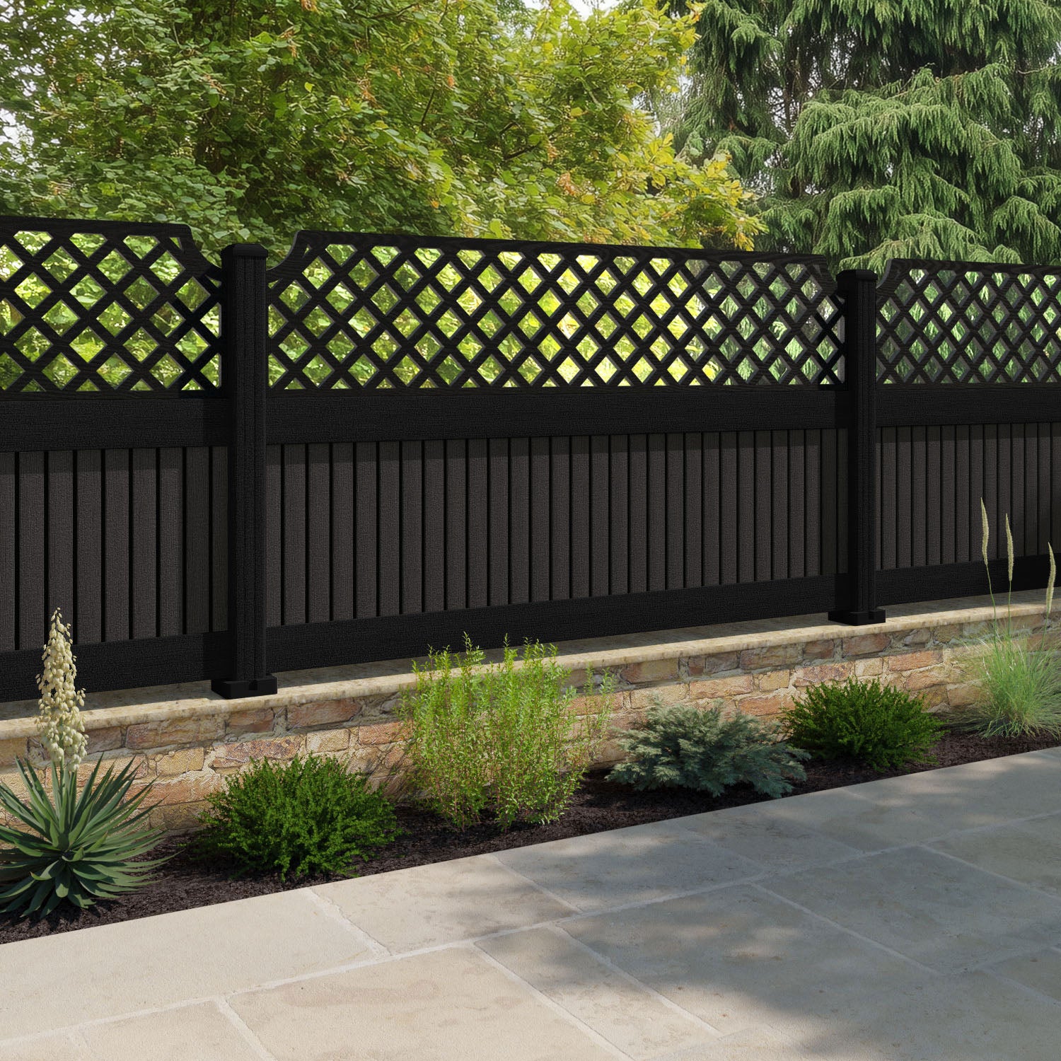 Virtis Regal Hive Fence Panel - Dark Oak - with our composite posts