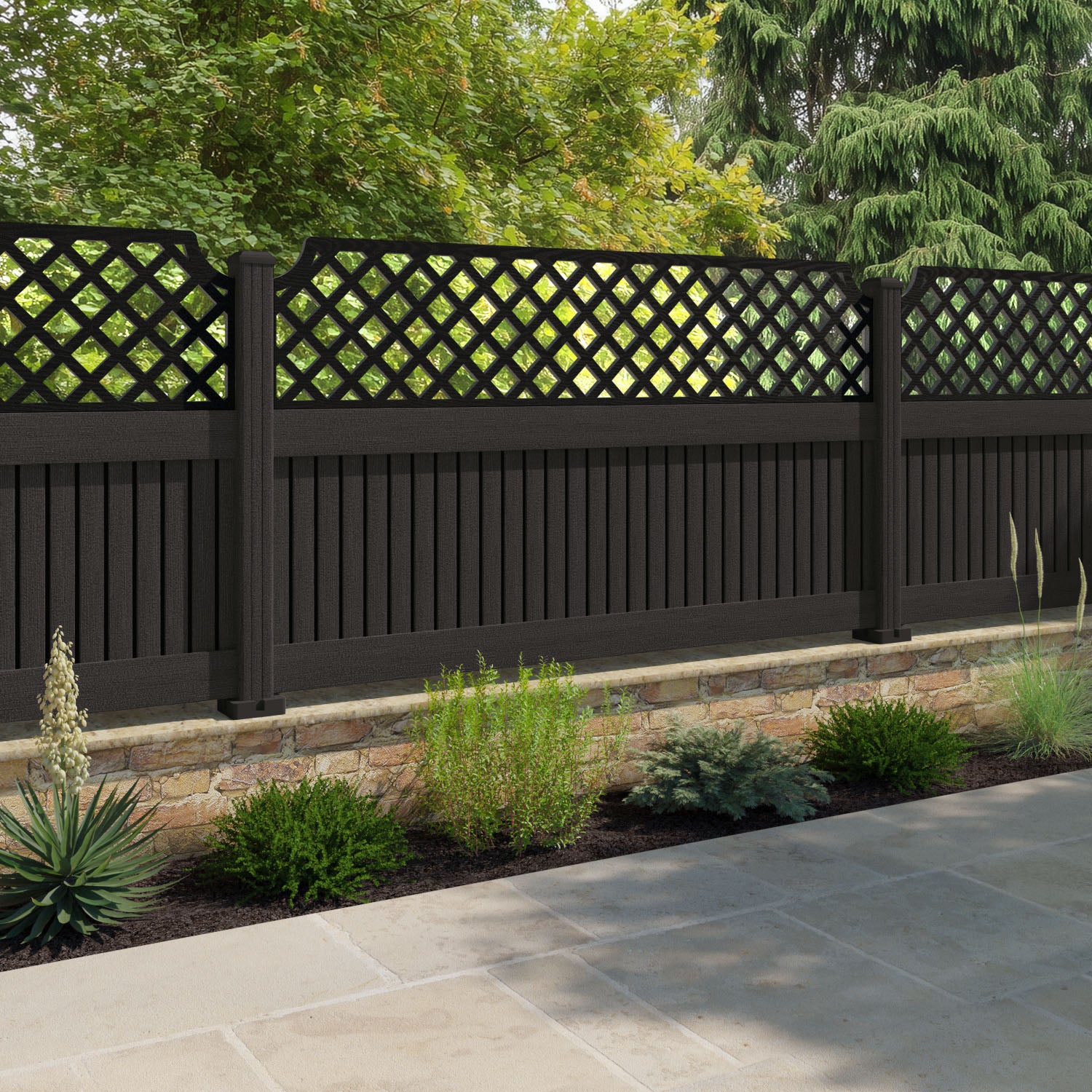 Virtis Regal Hive Fence Panel - Dark Oak - with our composite posts