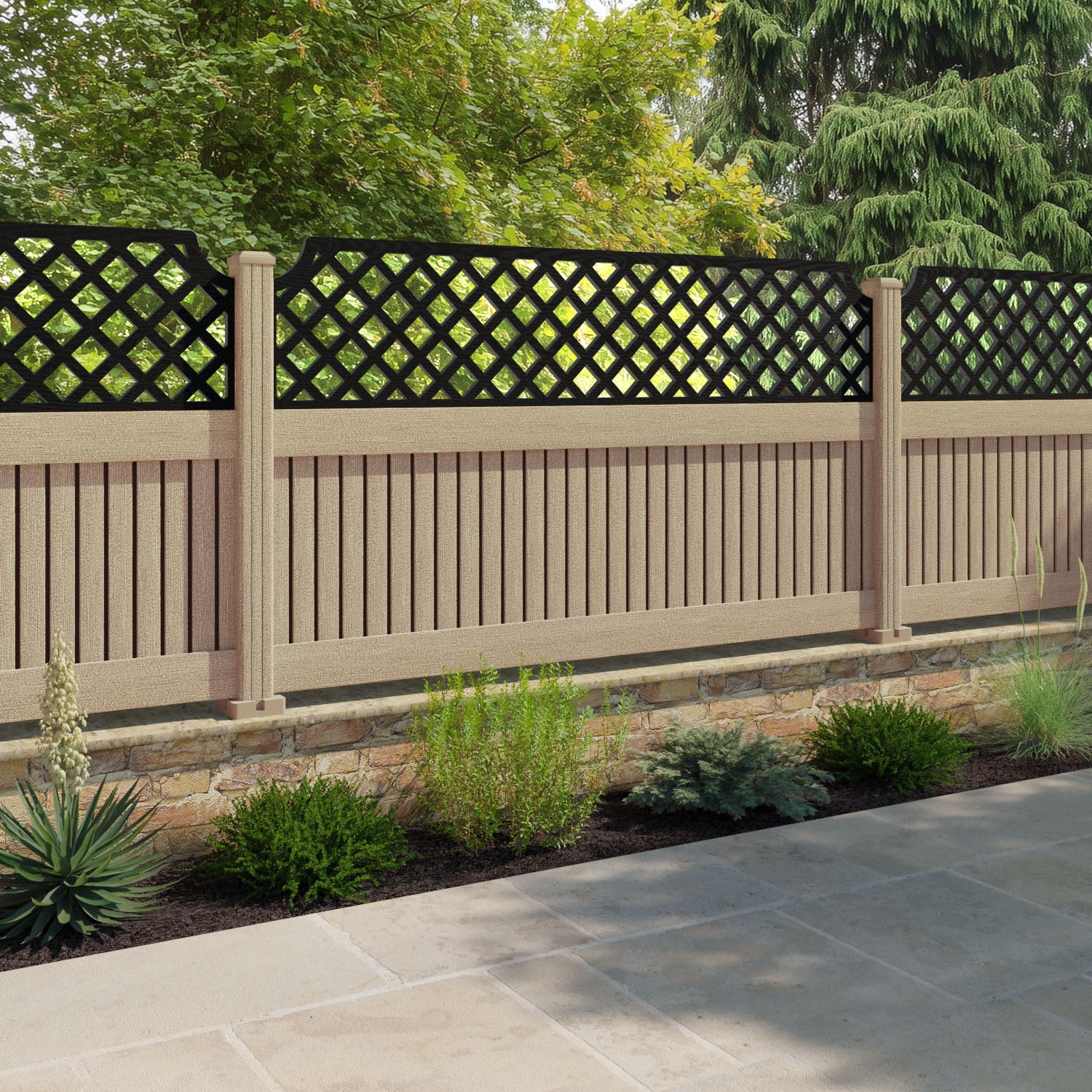 Virtis Regal Hive Fence Panel - Light Oak - with our composite posts