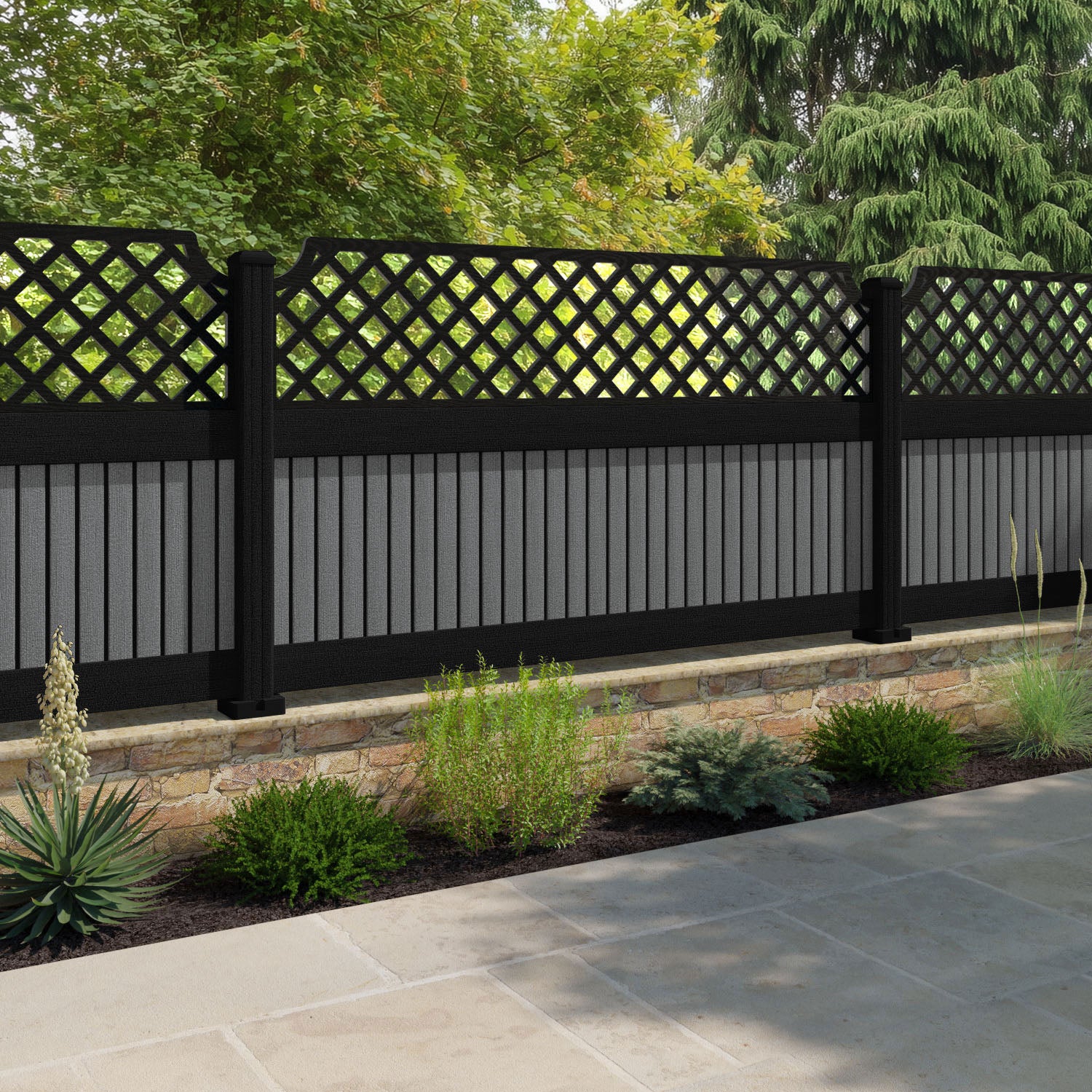 Virtis Regal Hive Fence Panel - Mid Grey - with our aluminium posts