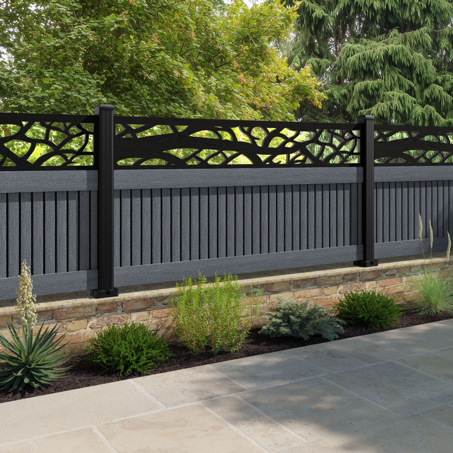 Virtis Twilight Fence Panel - Anthracite - with our aluminium posts