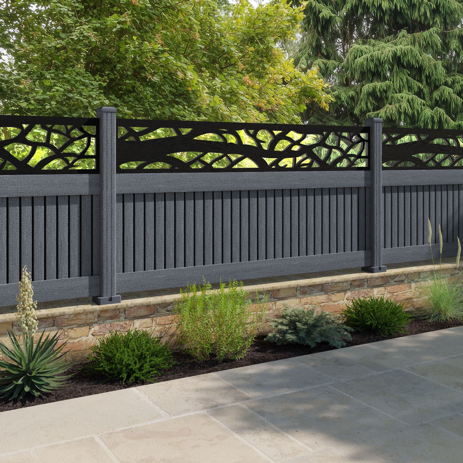 Virtis Twilight Fence Panel - Anthracite - with our composite posts