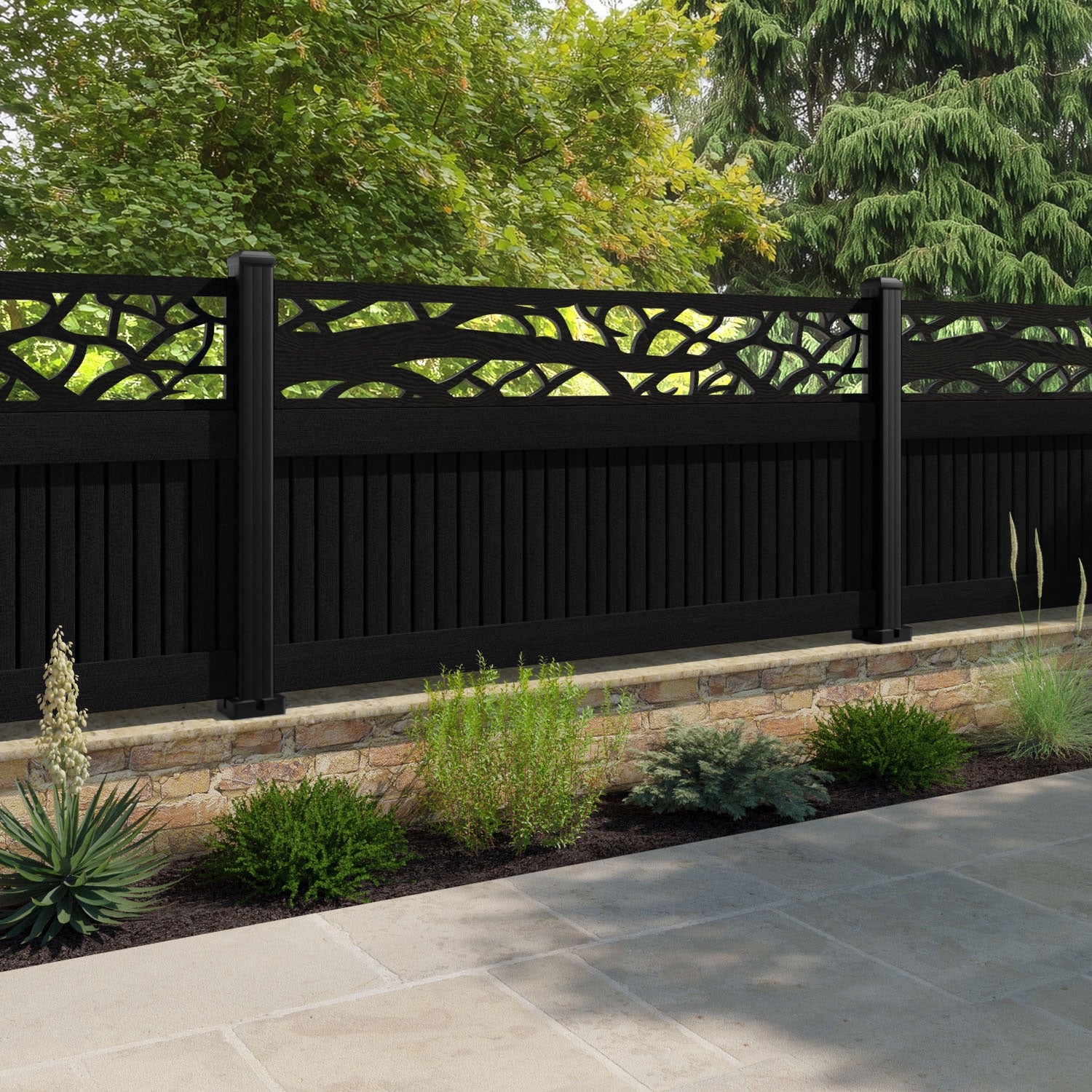 Virtis Twilight Fence Panel - Black - with our aluminium posts