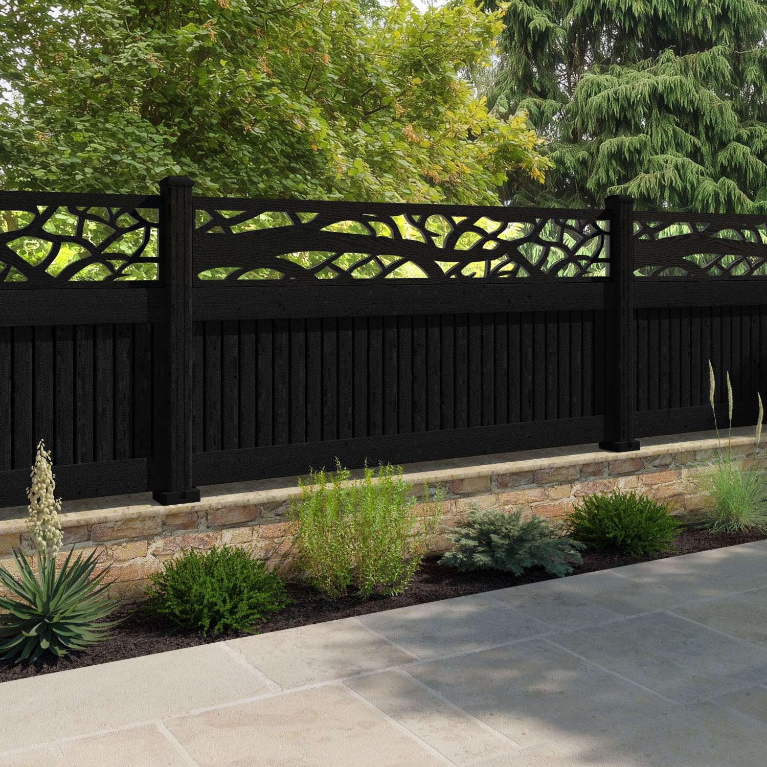 Virtis Twilight Fence Panel - Black - with our composite posts