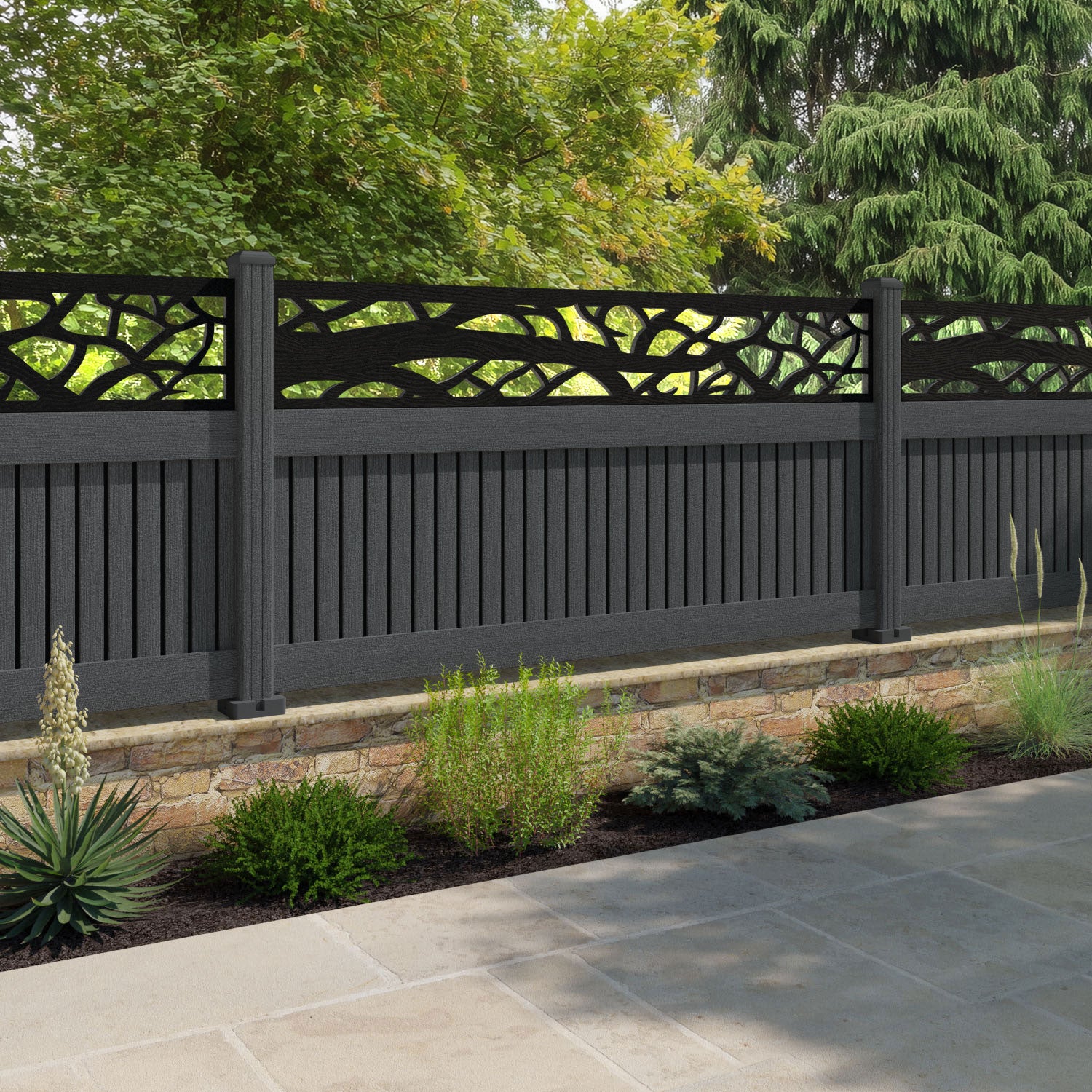 Virtis Twilight Fence Panel - Dark Grey - with our composite posts