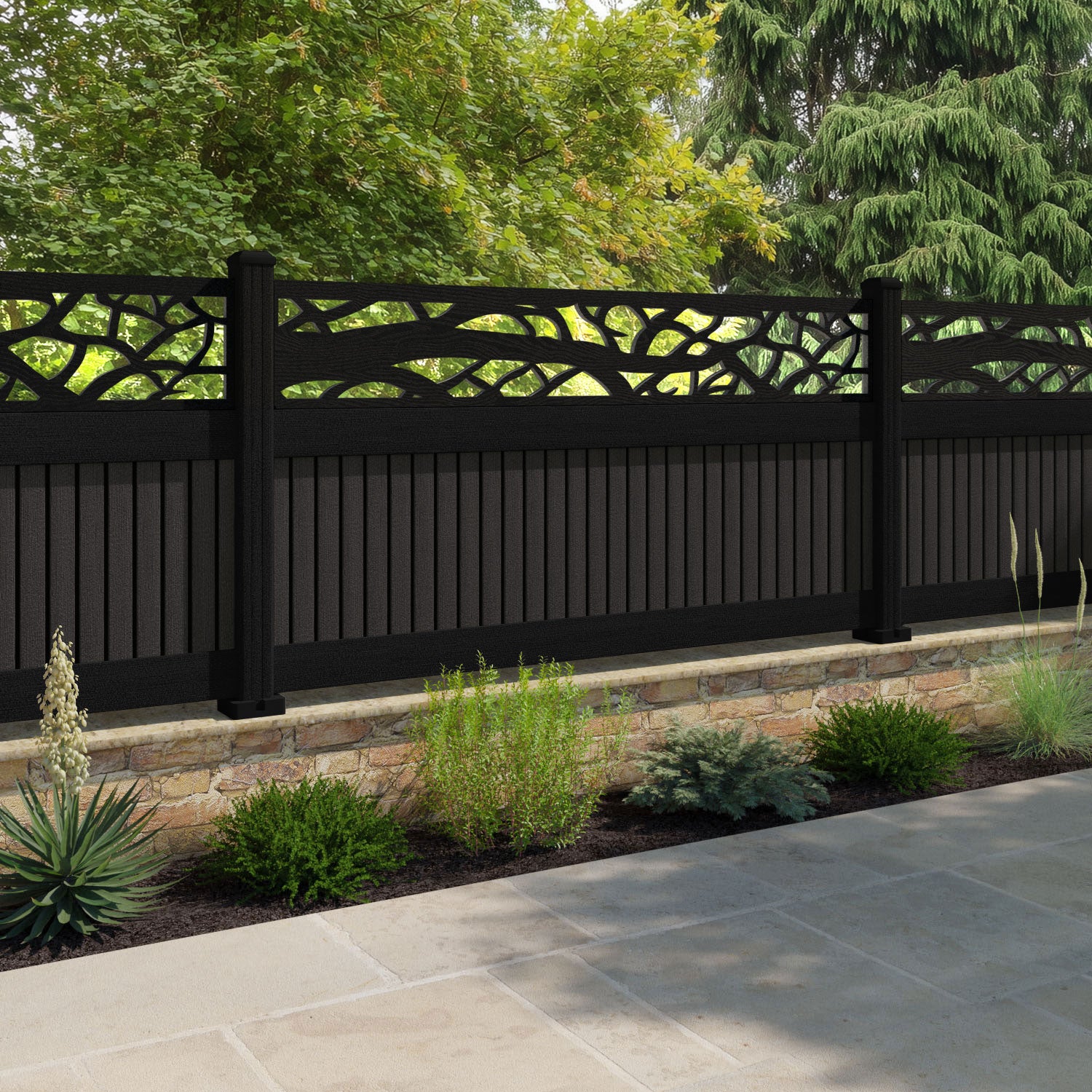 Virtis Twilight Fence Panel - Dark Oak - with our composite posts