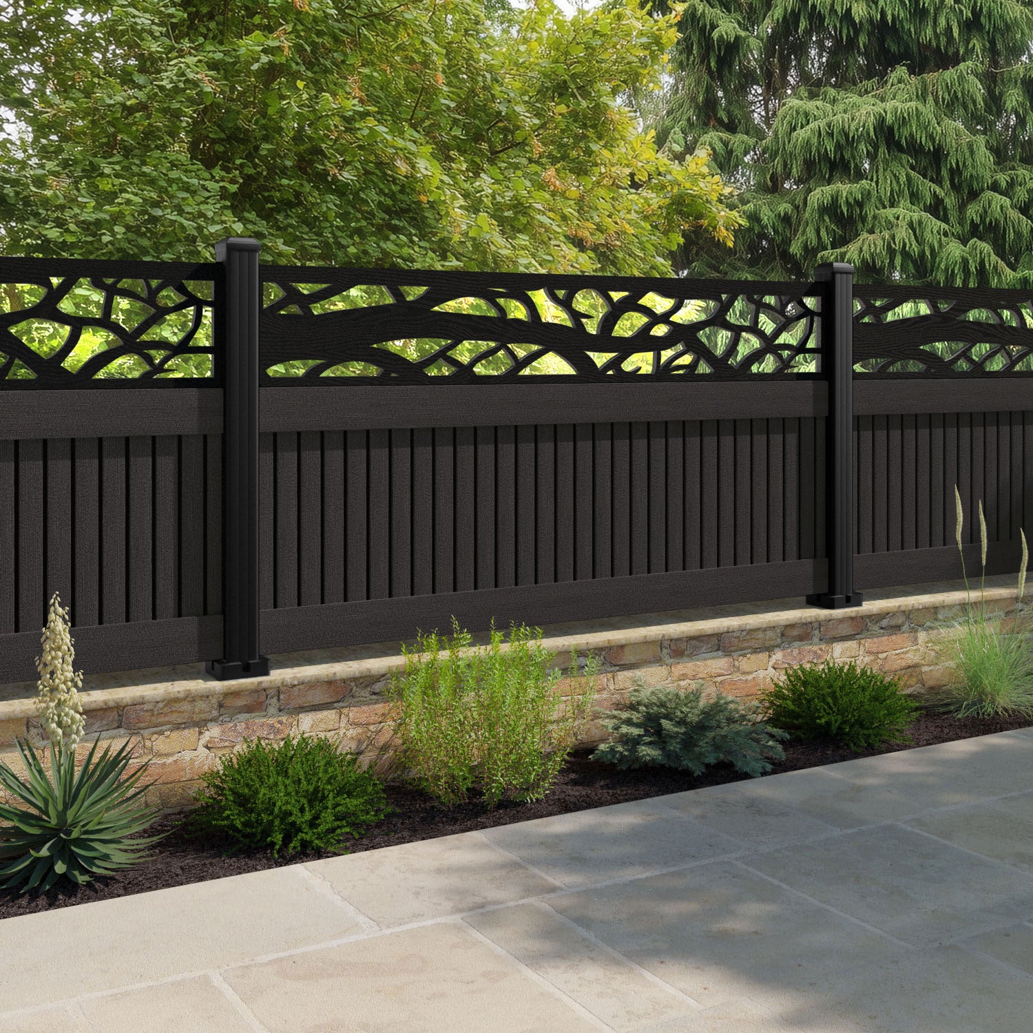 Virtis Twilight Fence Panel - Dark Oak - with our composite posts