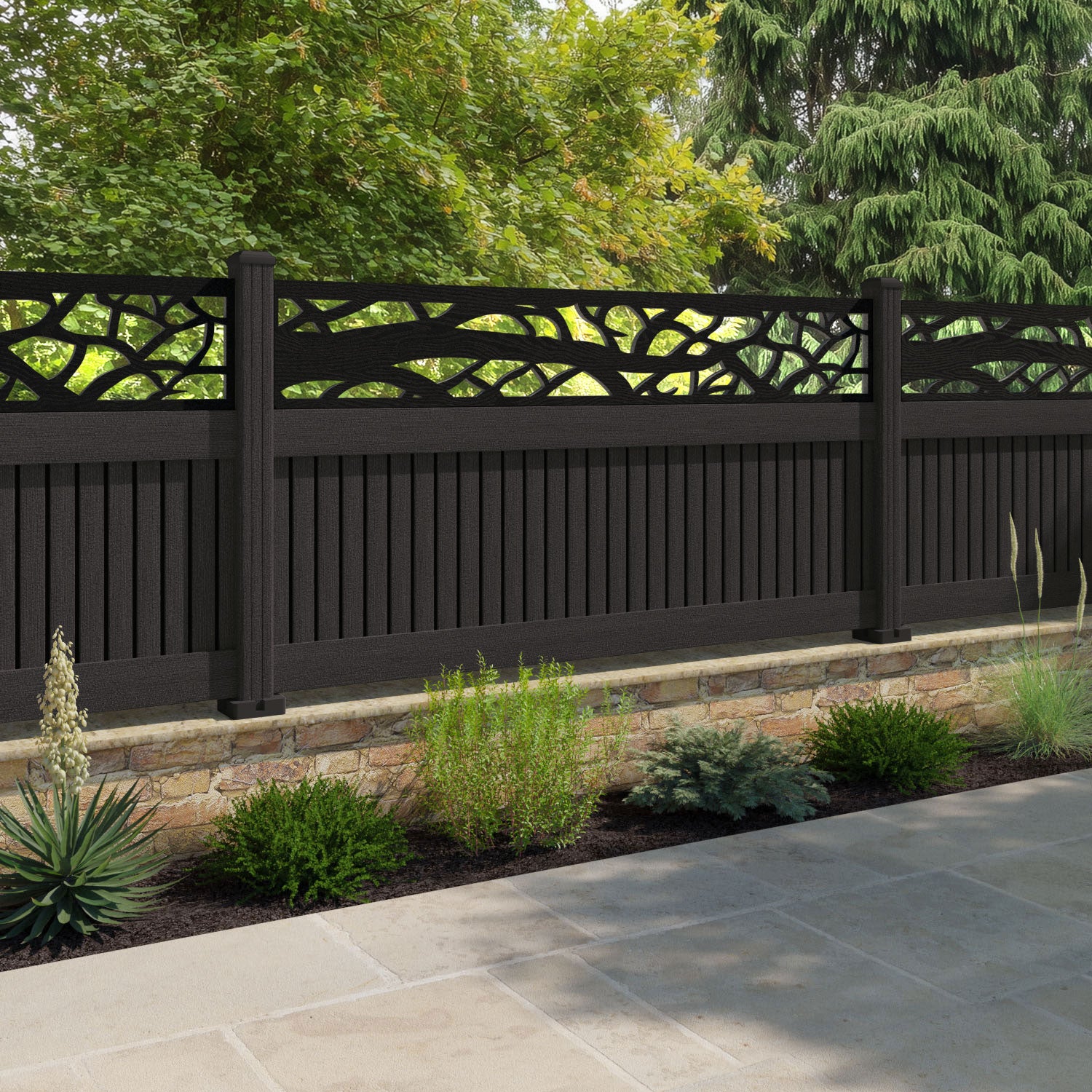 Virtis Twilight Fence Panel - Dark Oak - with our composite posts