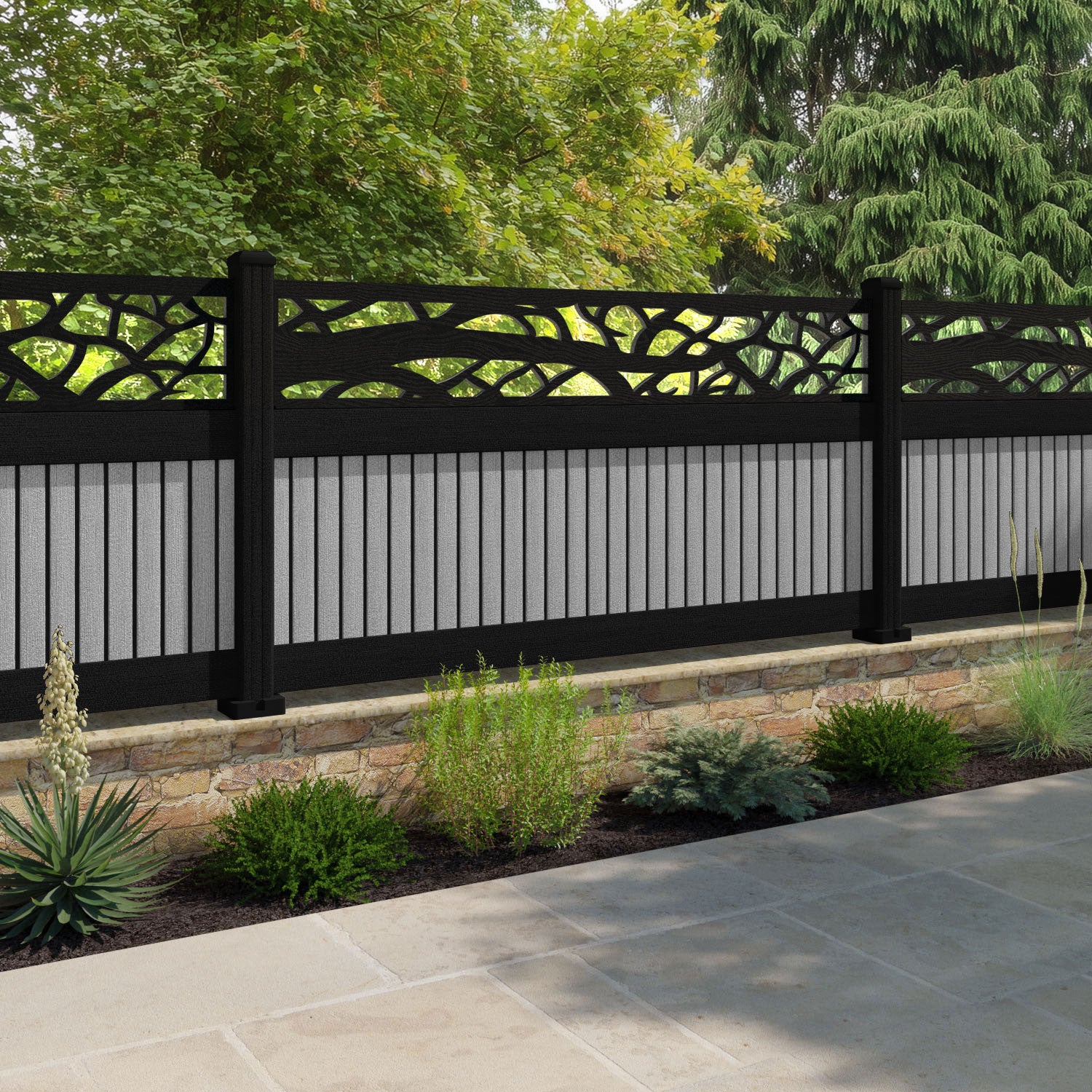 Virtis Twilight Fence Panel - Light Grey - with our aluminium posts