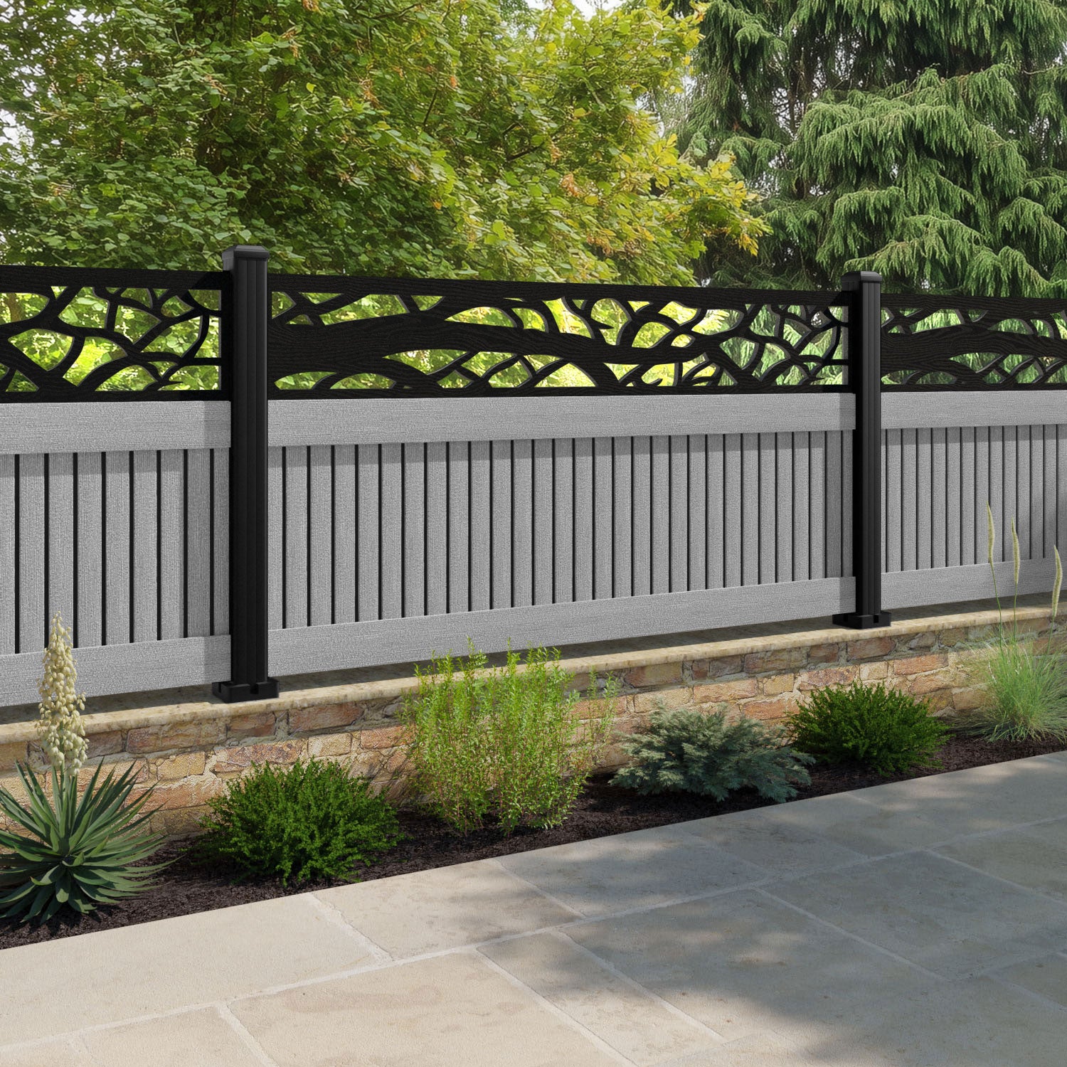 Virtis Twilight Fence Panel - Light Grey - with our aluminium posts