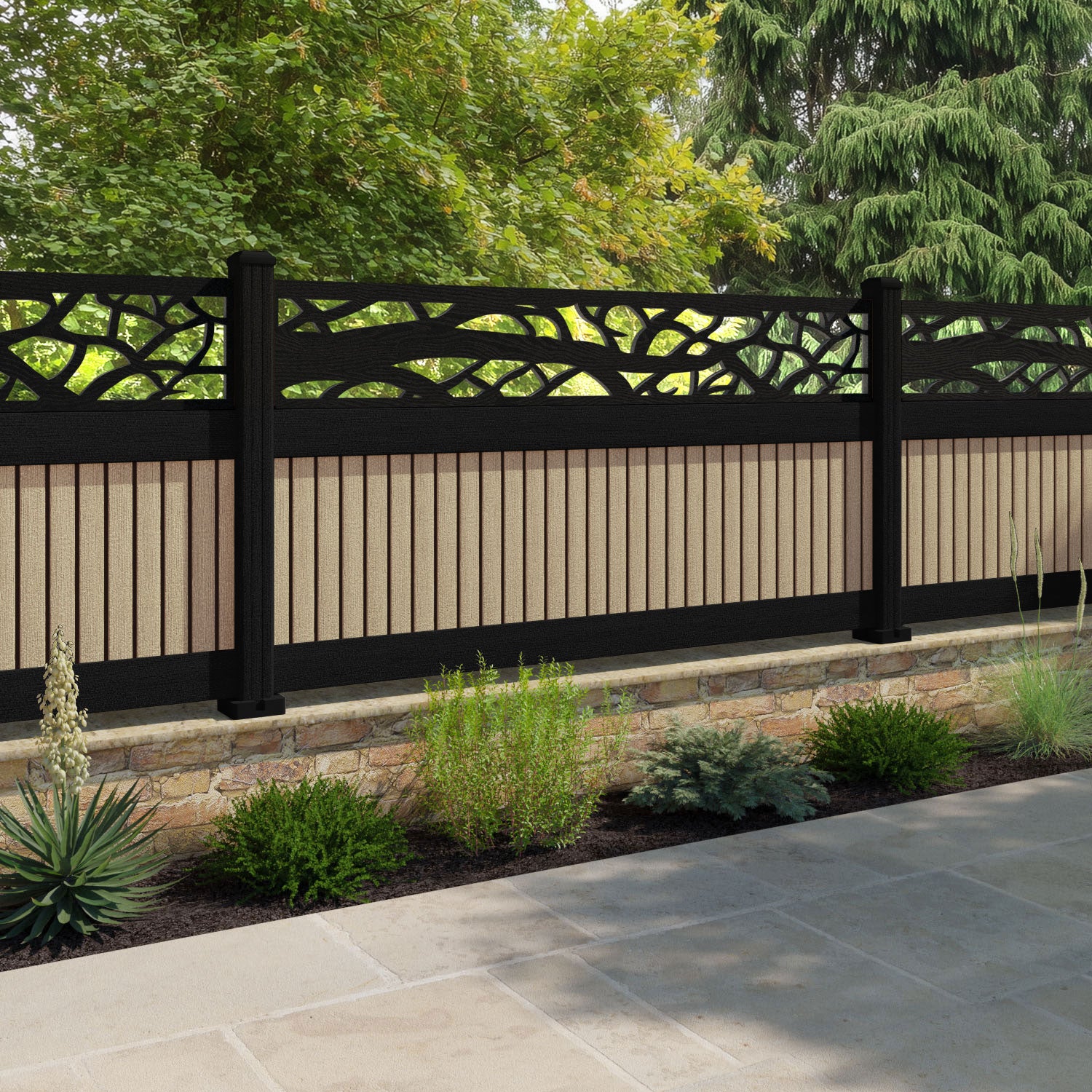 Virtis Twilight Fence Panel - Light Oak - with our composite posts