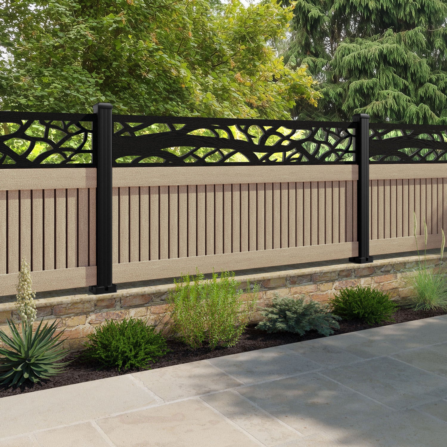 Virtis Twilight Fence Panel - Light Oak - with our composite posts