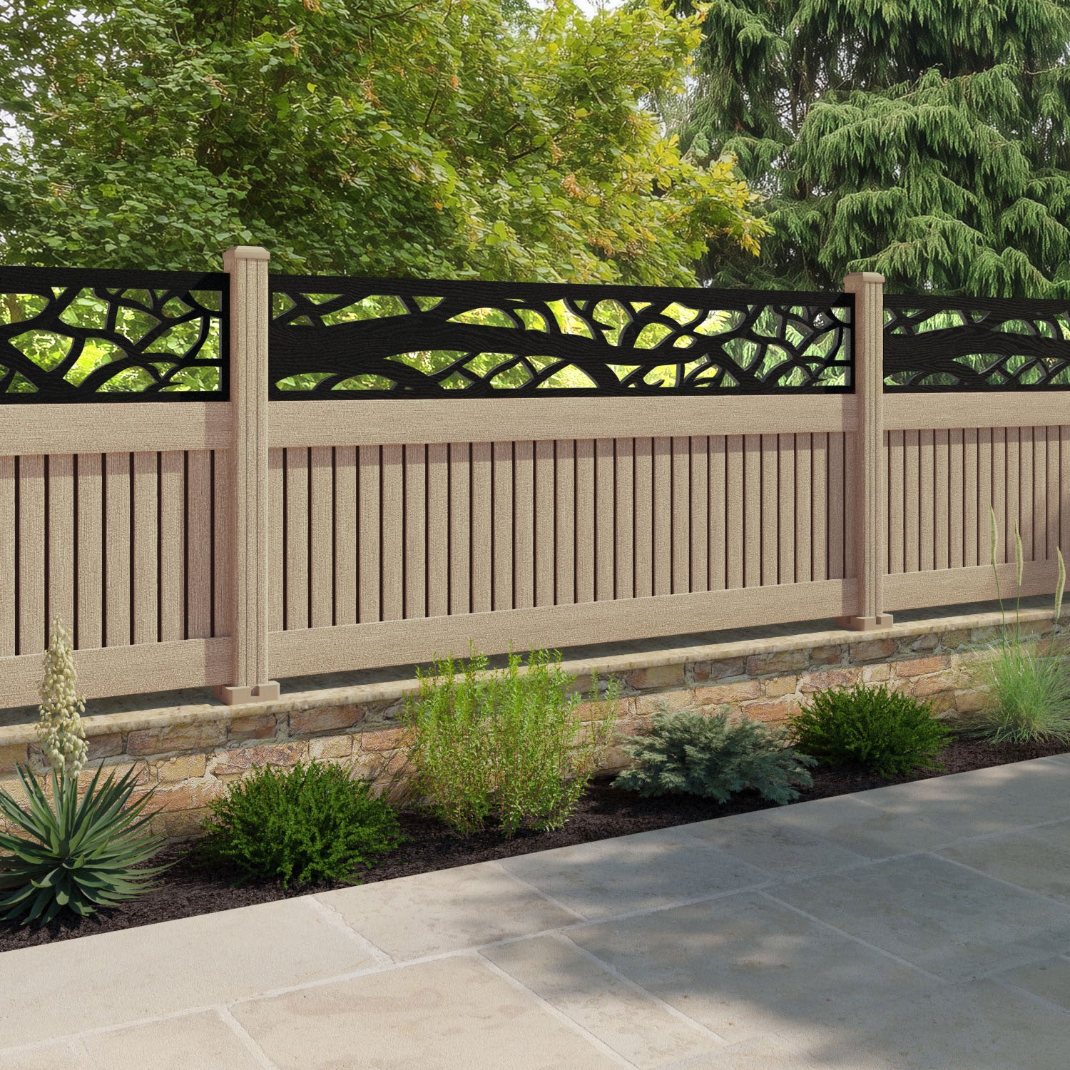 Virtis Twilight Fence Panel - Light Oak - with our composite posts