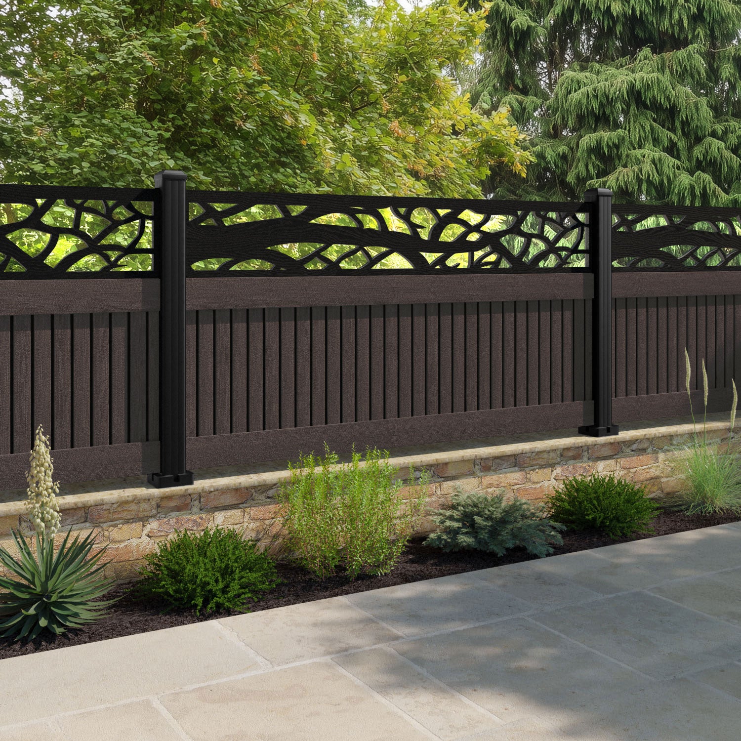Virtis Twilight Fence Panel - Mid Brown - with our composite posts