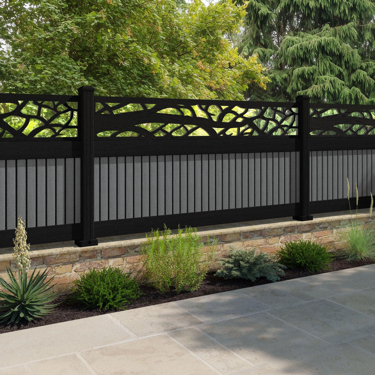 Virtis Twilight Fence Panel - Mid Grey - with our aluminium posts