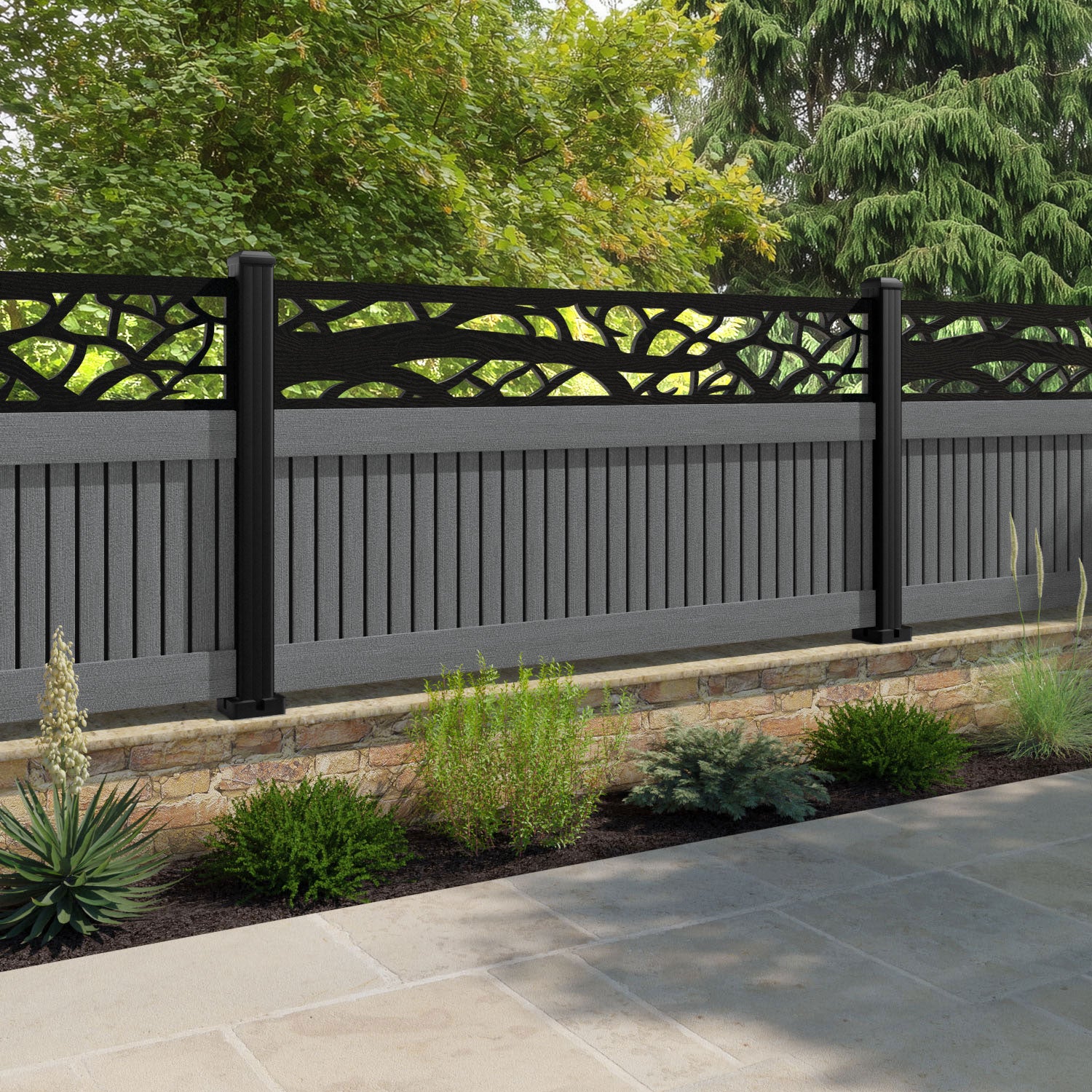 Virtis Twilight Fence Panel - Mid Grey - with our aluminium posts