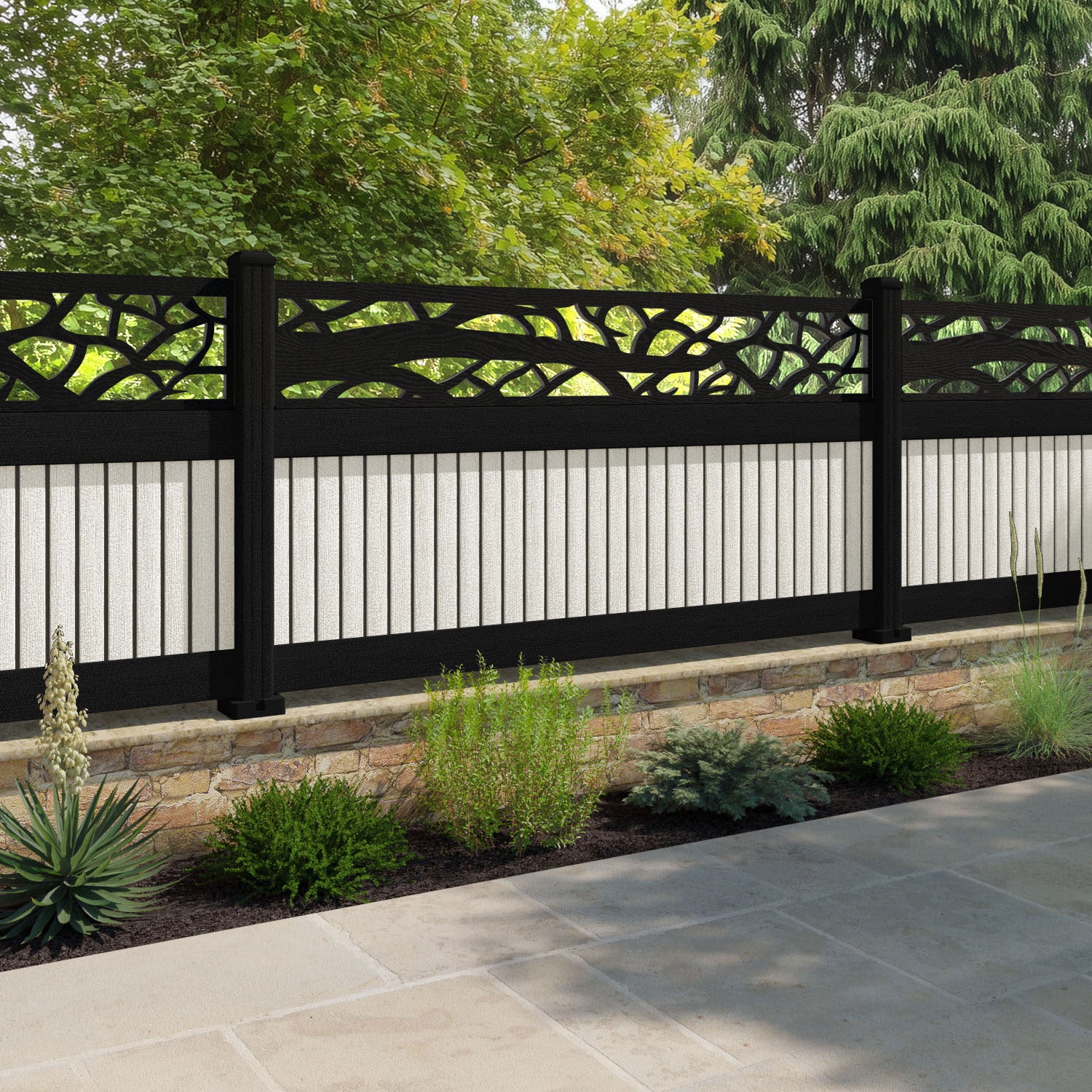 Virtis Twilight Fence Panel - Light Stone - with our composite posts