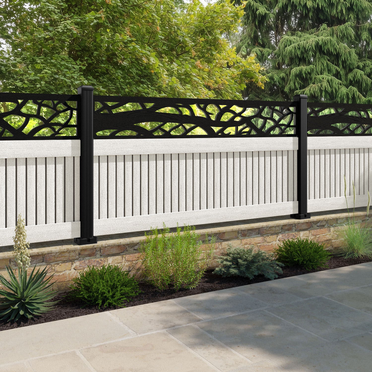 Virtis Twilight Fence Panel - Light Stone - with our composite posts