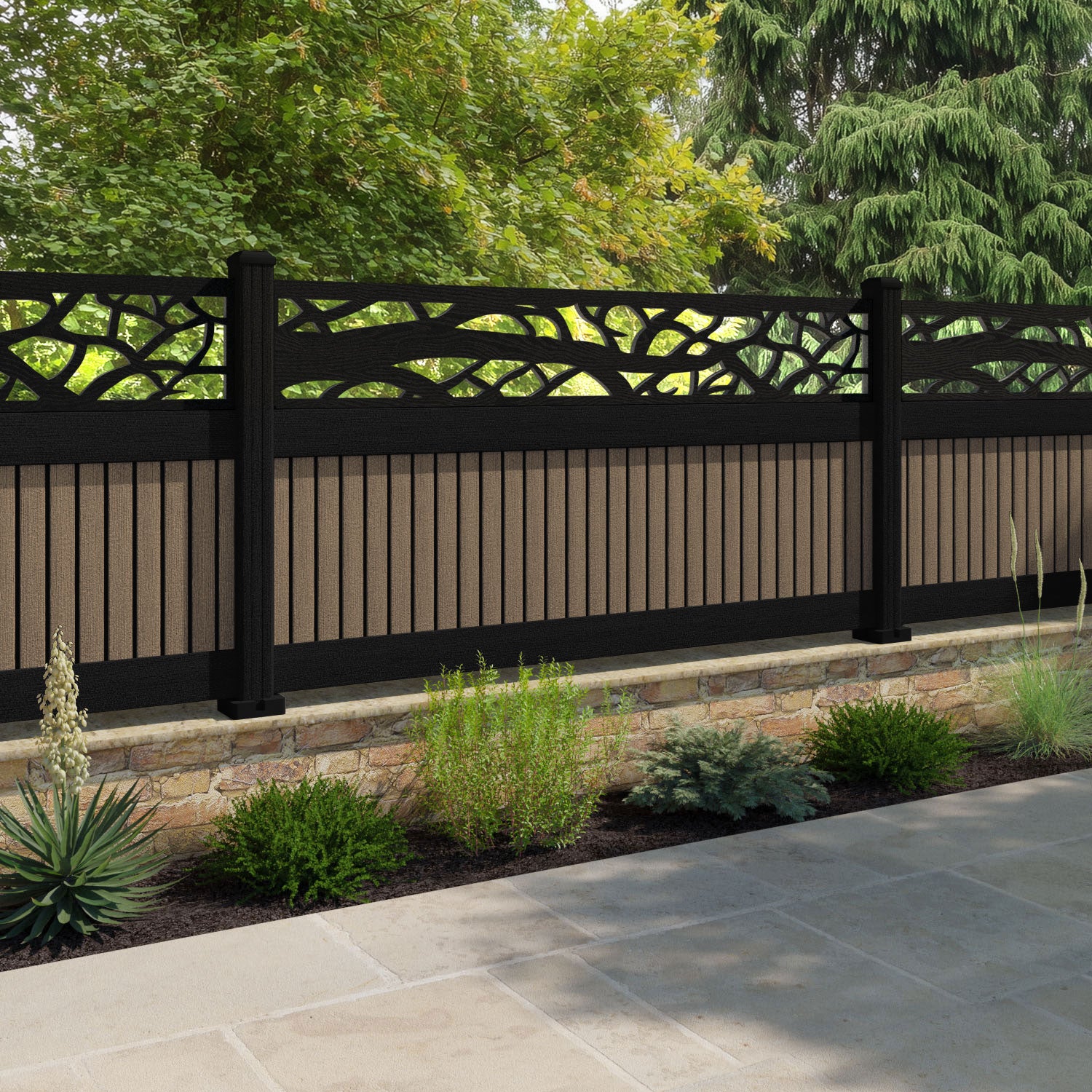Virtis Twilight Fence Panel - Teak - with our composite posts