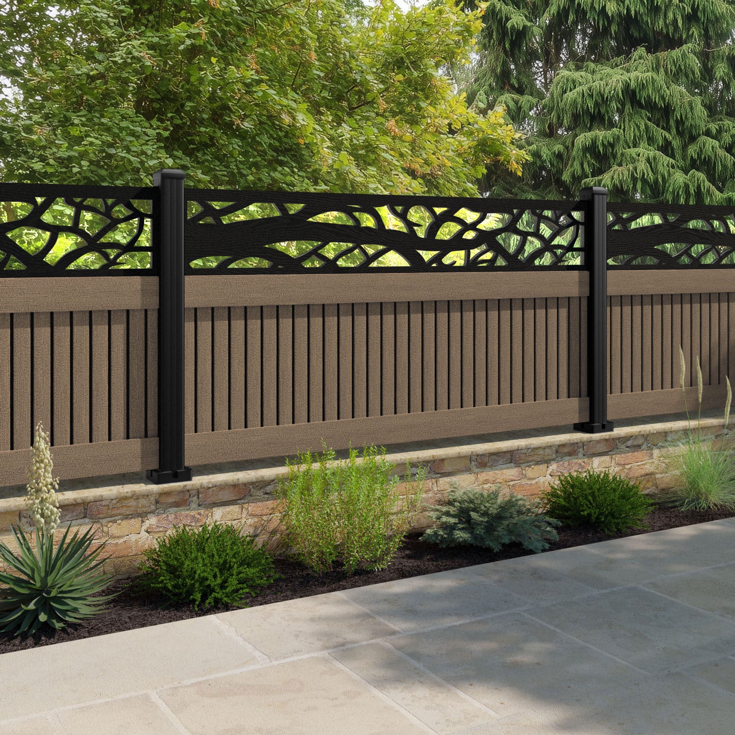 Virtis Twilight Fence Panel - Teak - with our composite posts
