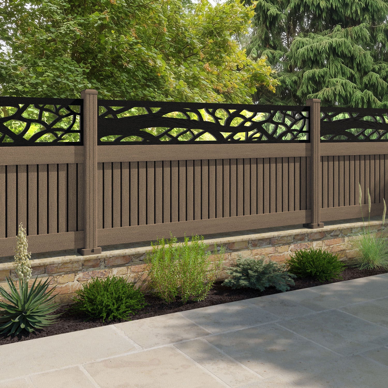 Virtis Twilight Fence Panel - Teak - with our composite posts