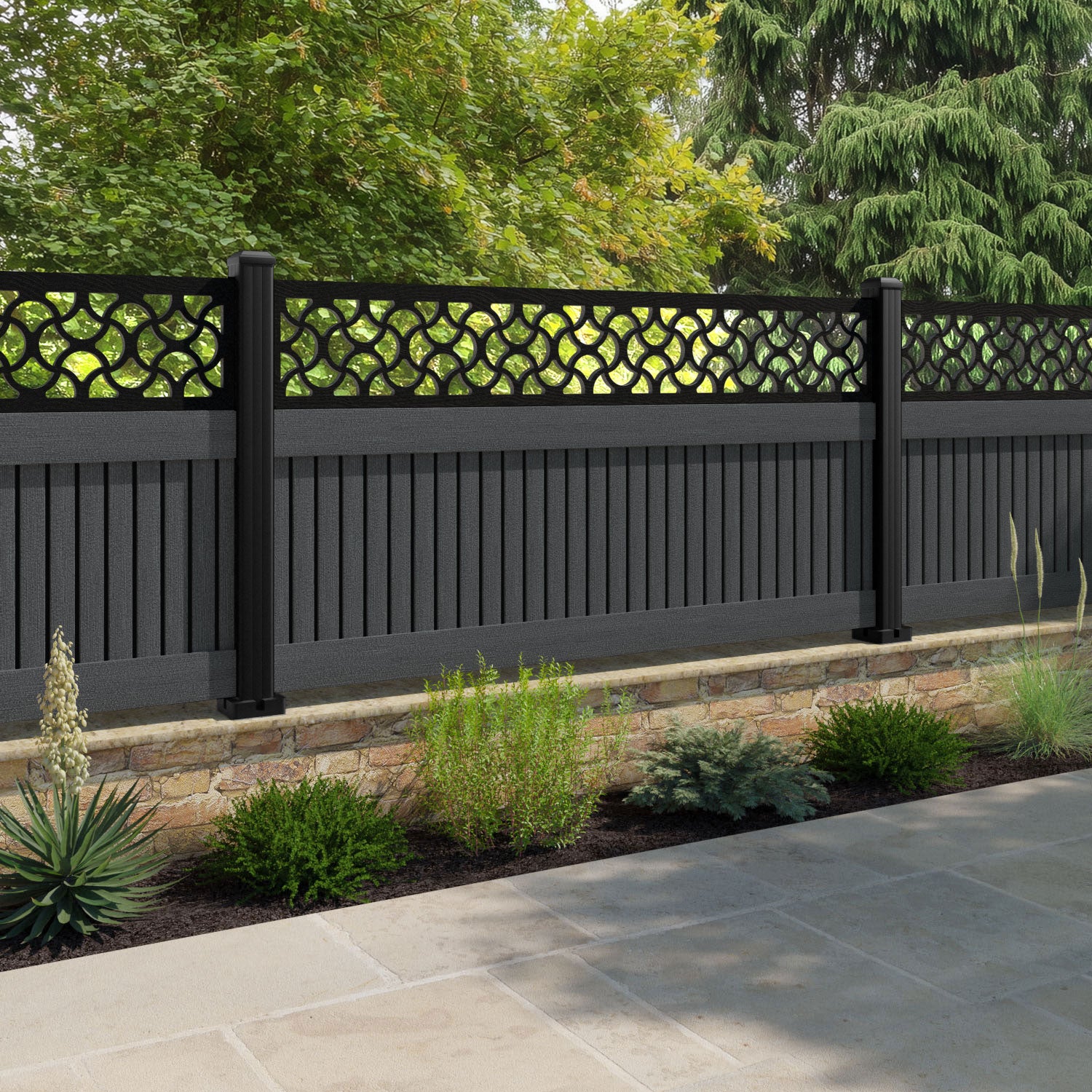 Virtis Vida Fence Panel - Dark Grey - with our aluminium posts