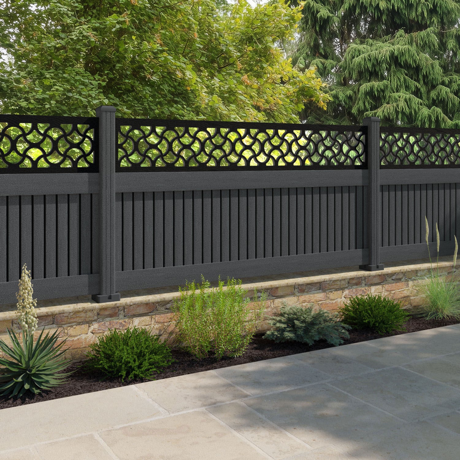 Virtis Vida Fence Panel - Dark Grey - with our composite posts