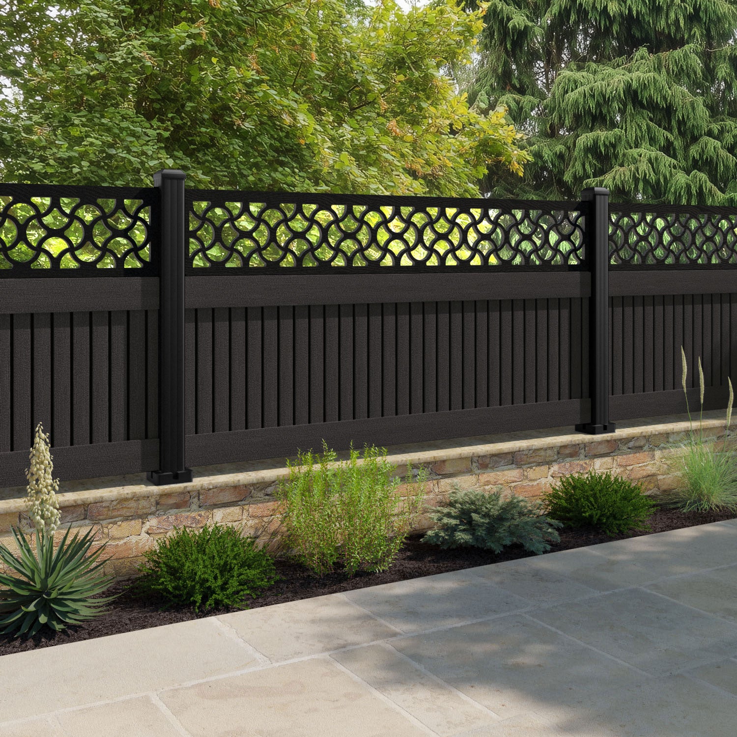 Virtis Vida Fence Panel - Dark Oak - with our composite posts