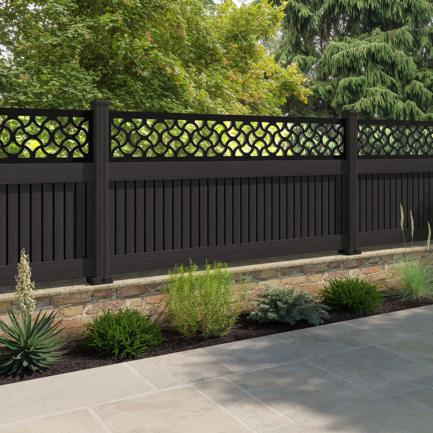Virtis Vida Fence Panel - Dark Oak - with our composite posts