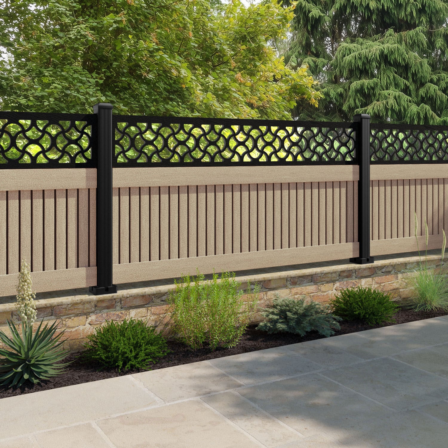 Virtis Vida Fence Panel - Light Oak - with our composite posts