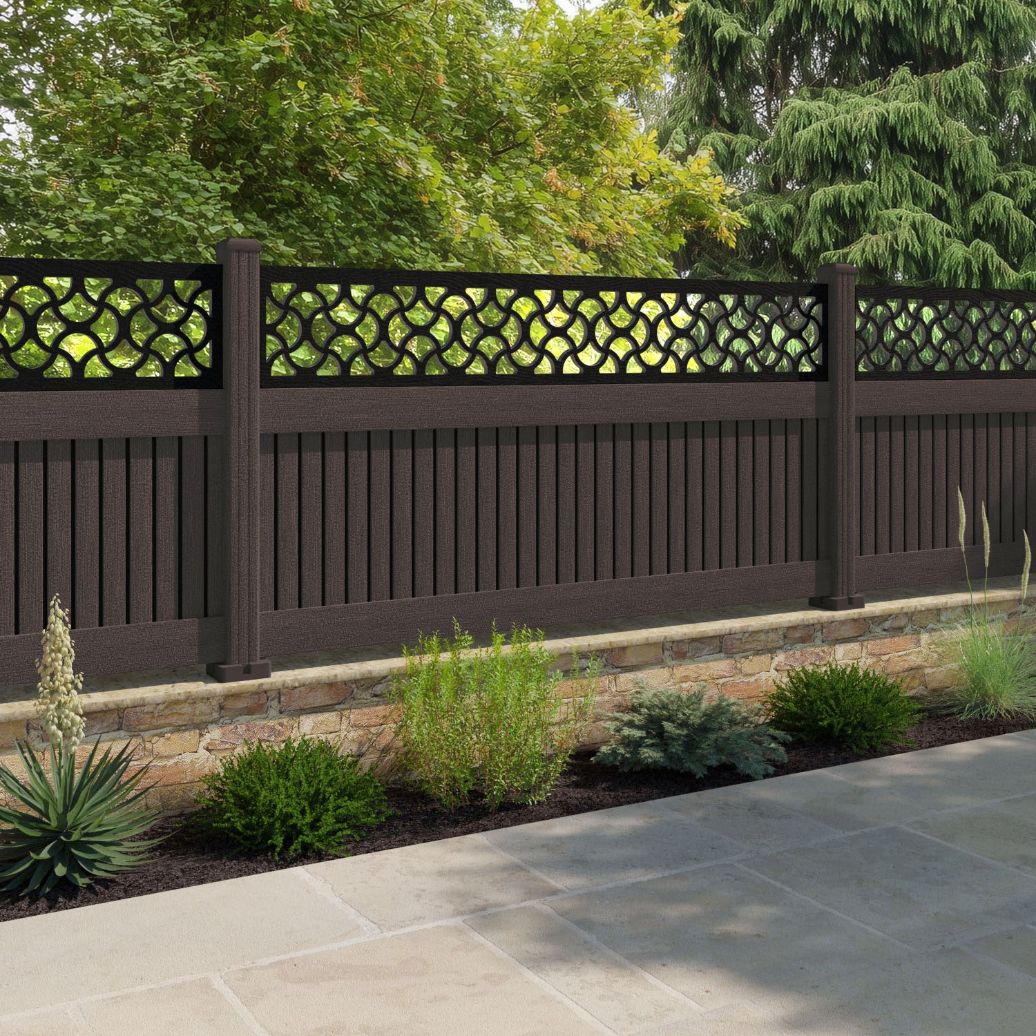 Virtis Vida Fence Panel - Mid Brown - with our composite posts